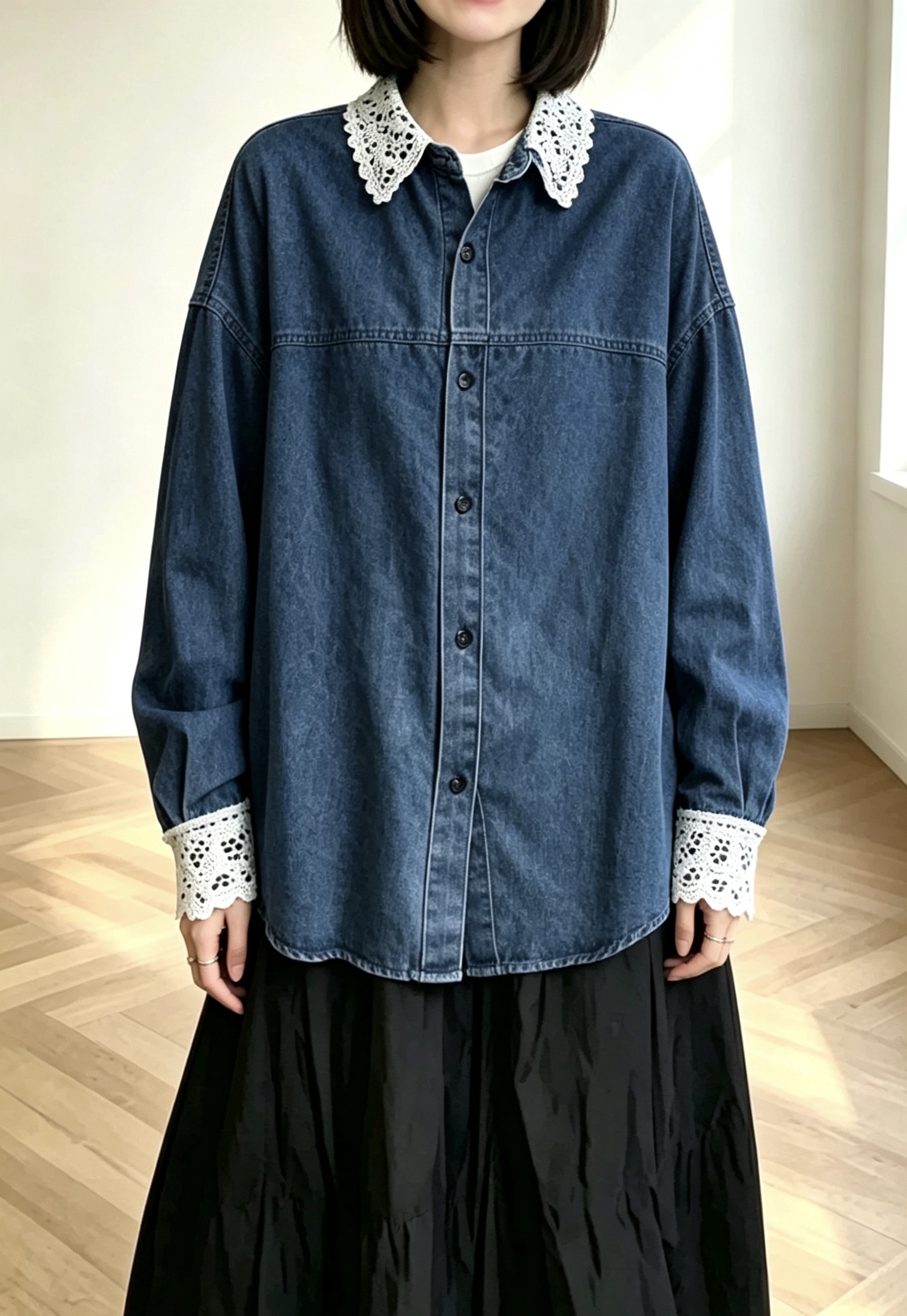 通花領牛仔Top