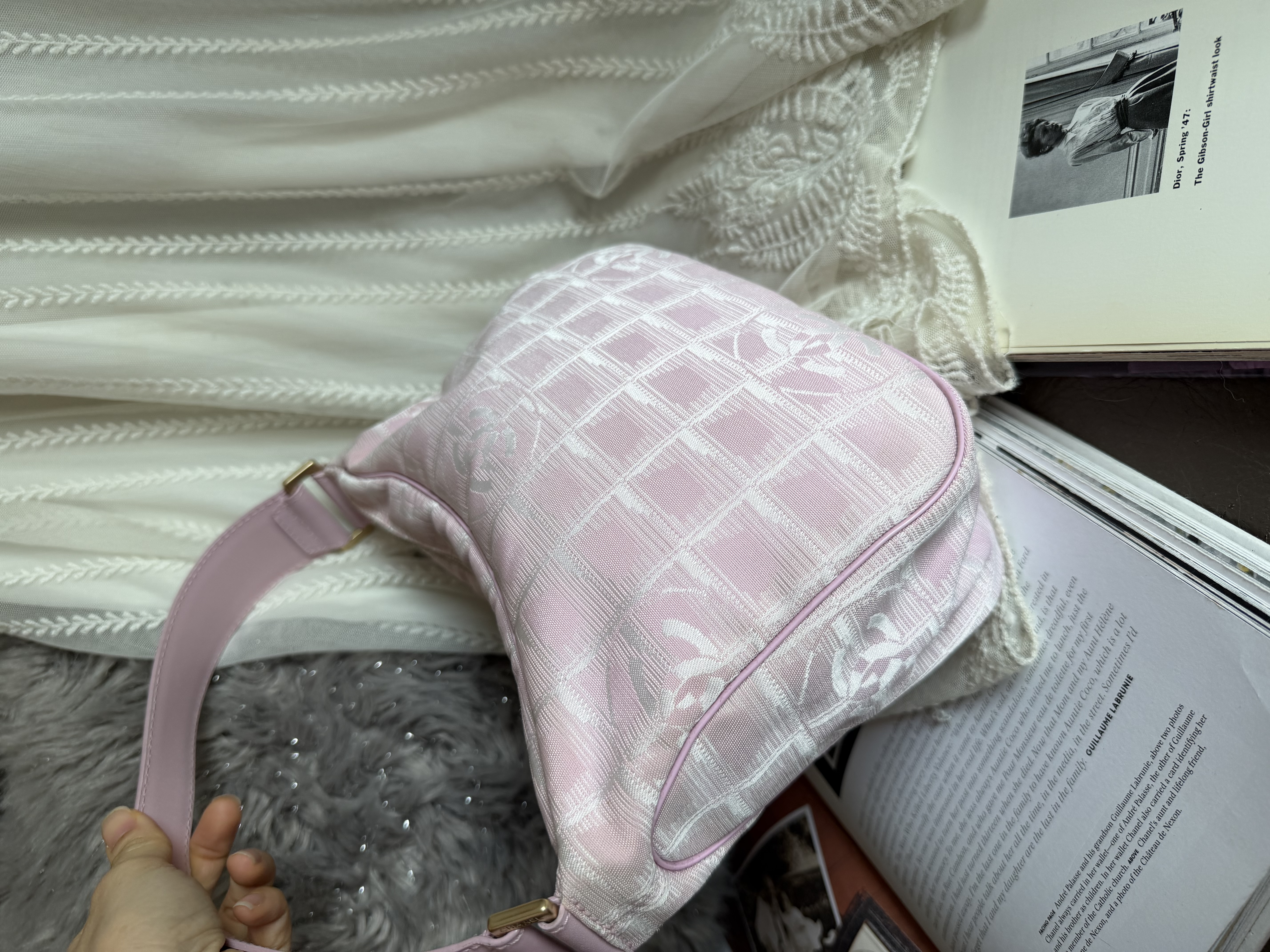 閑置品 vintage chanel pink jacqurd shoulder bag / pochette 