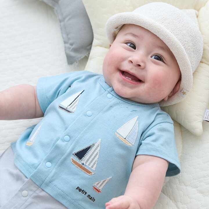 🇯🇵預訂 日本直送🇯🇵Petit Main兩色車車帆船刺繡貼花短袖連身服