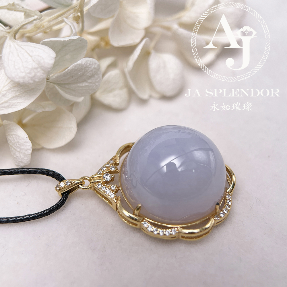 JNS-44 天然翡翠A 冰潤紫羅蘭大蛋面厚莊吊墜
