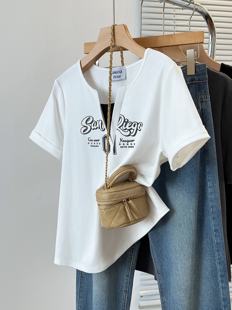 B144(32637) 美式假两件SANDIEGO 01甜酷4色上衣