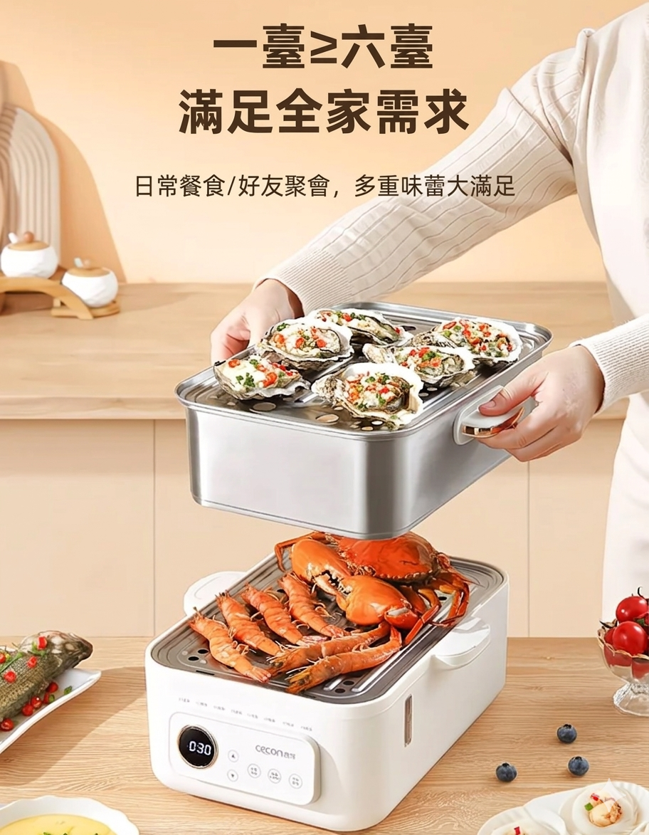 CECON  多功能蒸籠不鏽鋼電蒸鍋 香港三腳插頭 (預購產品)