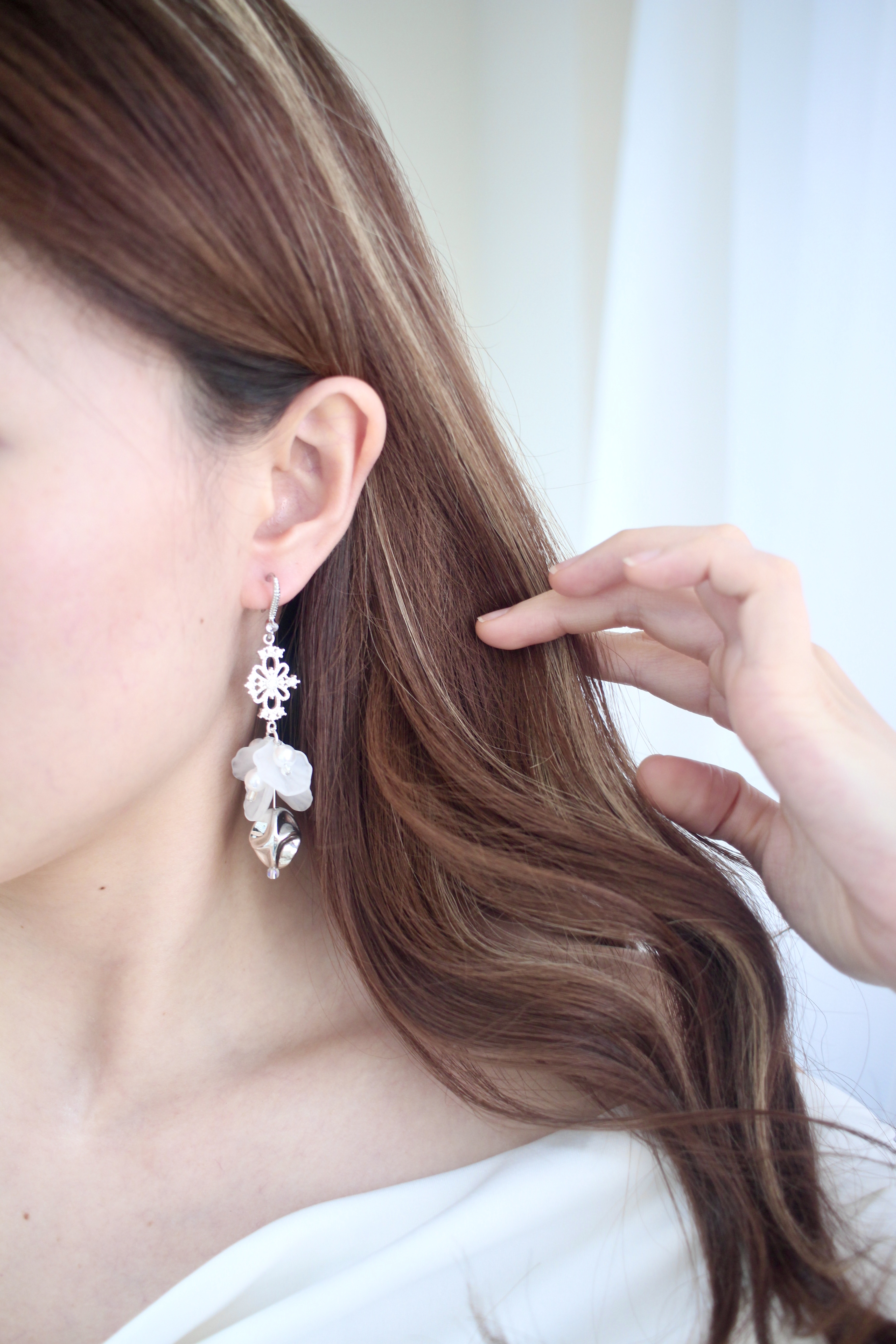 白金銀石花串耳環💍