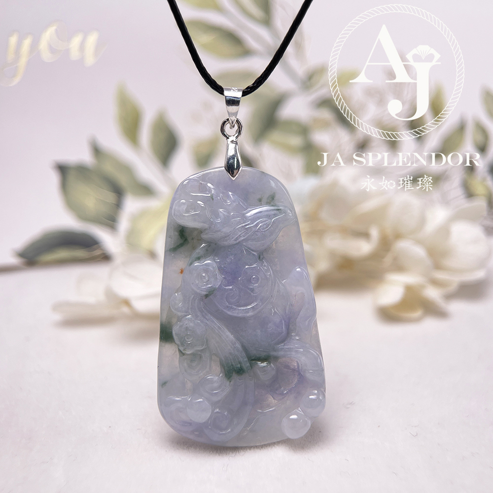 JN-758 天然翡翠A玉 冰種莫奈花園一路（鹿）發/梅花鹿吊墜