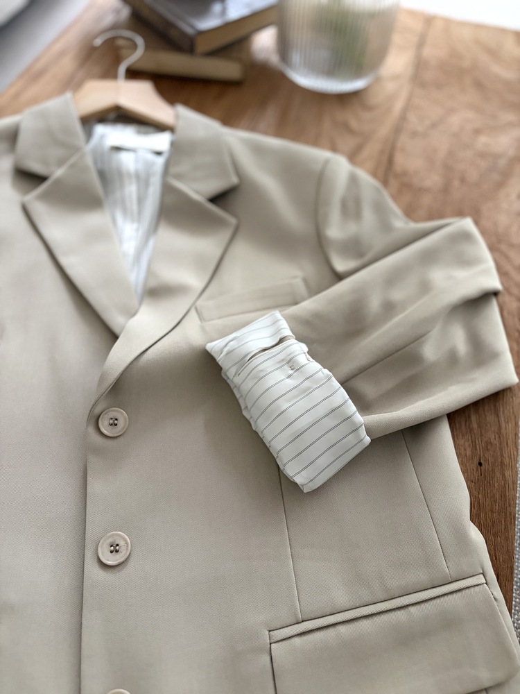 Margot Blazer with Striped Cuffs (Beige)
