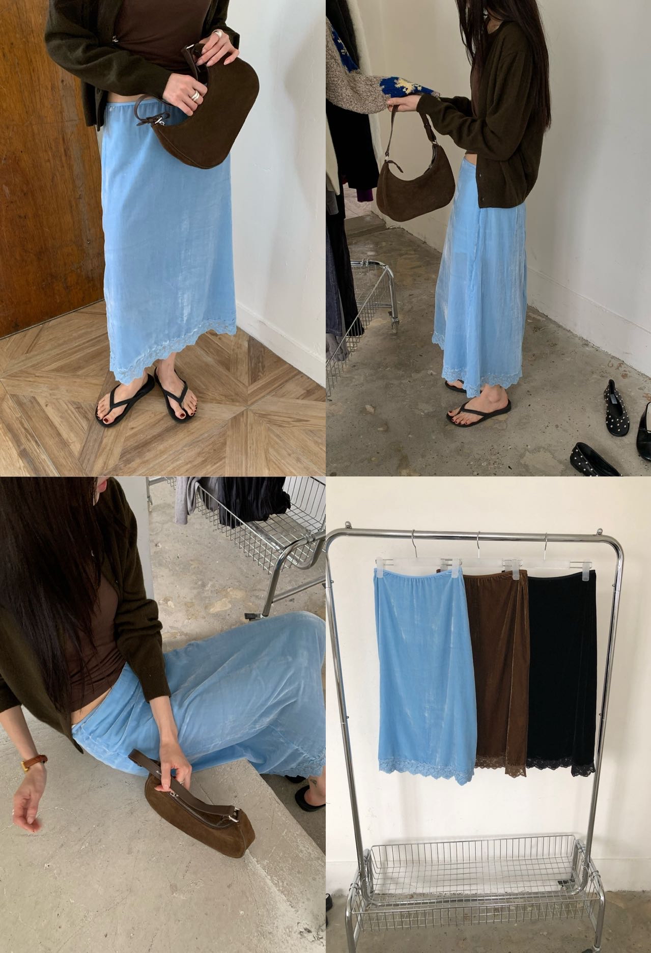 Velvet skirt with lace