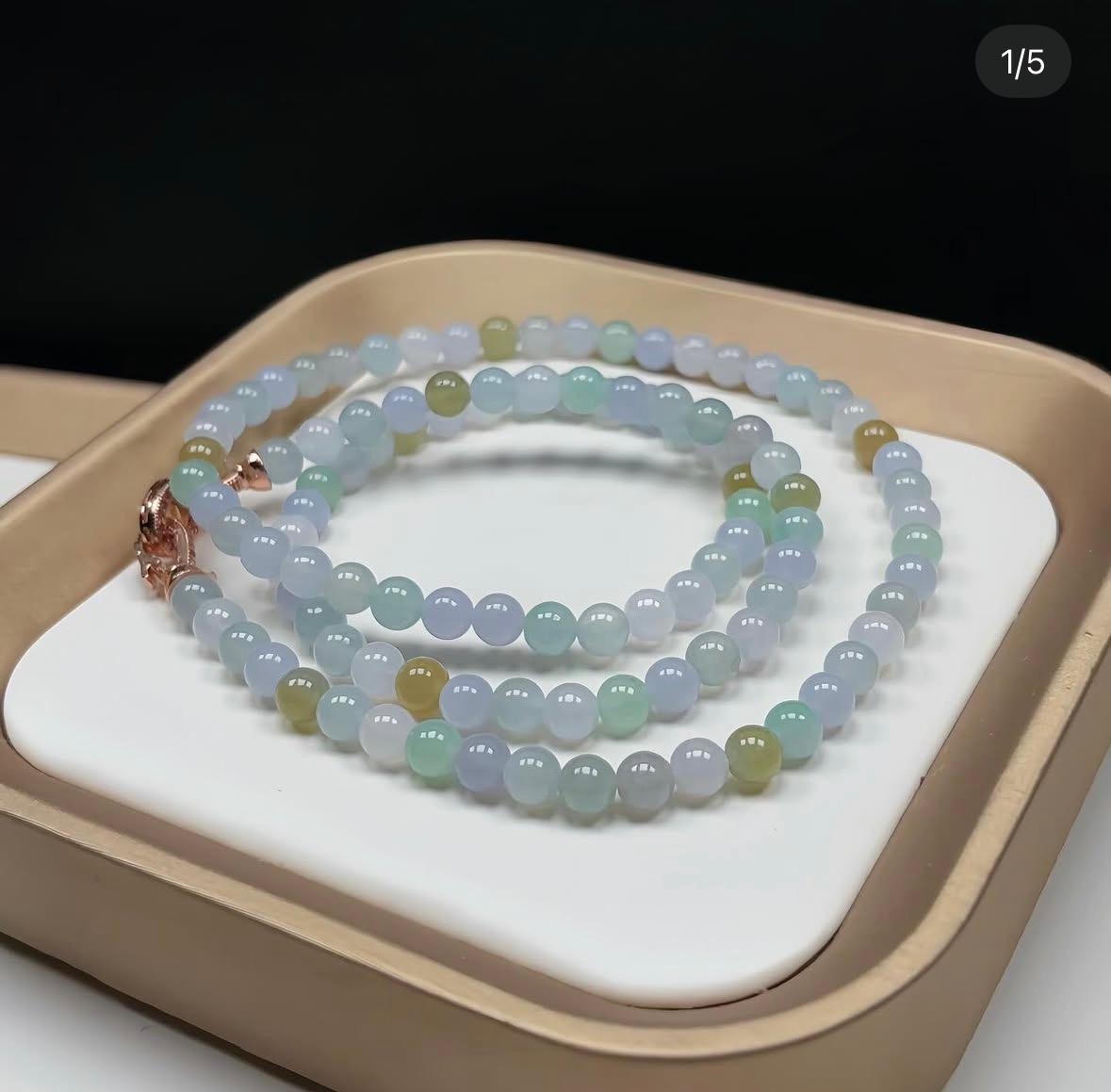 6mm 冰種三彩翡翠珠頸串(附送香港鑑定證書）