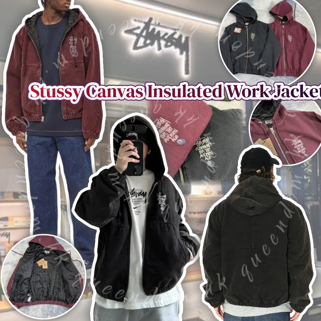 Stussy Canvas Insulated Work Jacket 黑8刺繡Logo棉服外套