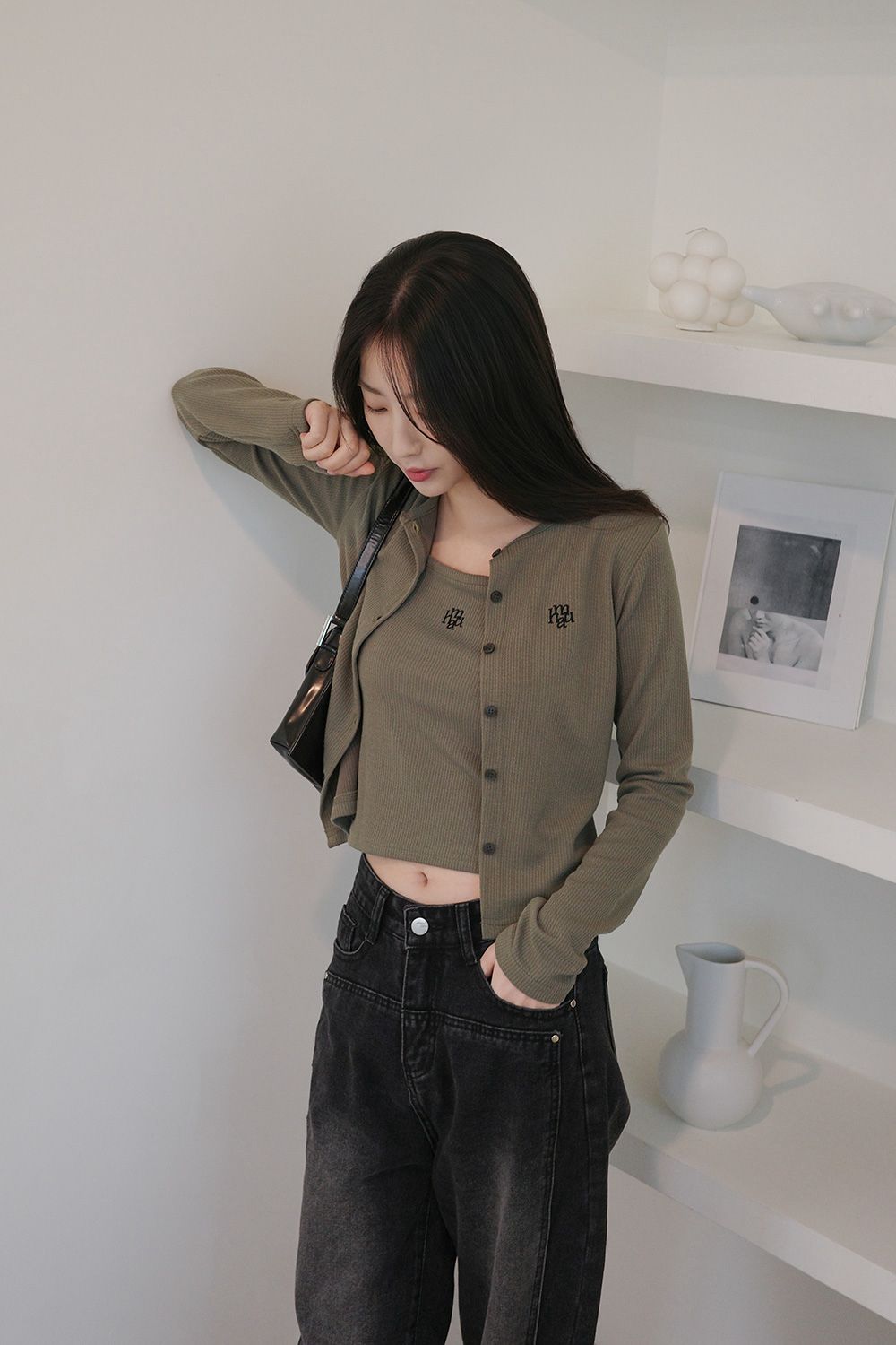 <預訂>🇰🇷MuahMuah Logo slim fit knit cardigan sleeveless Set