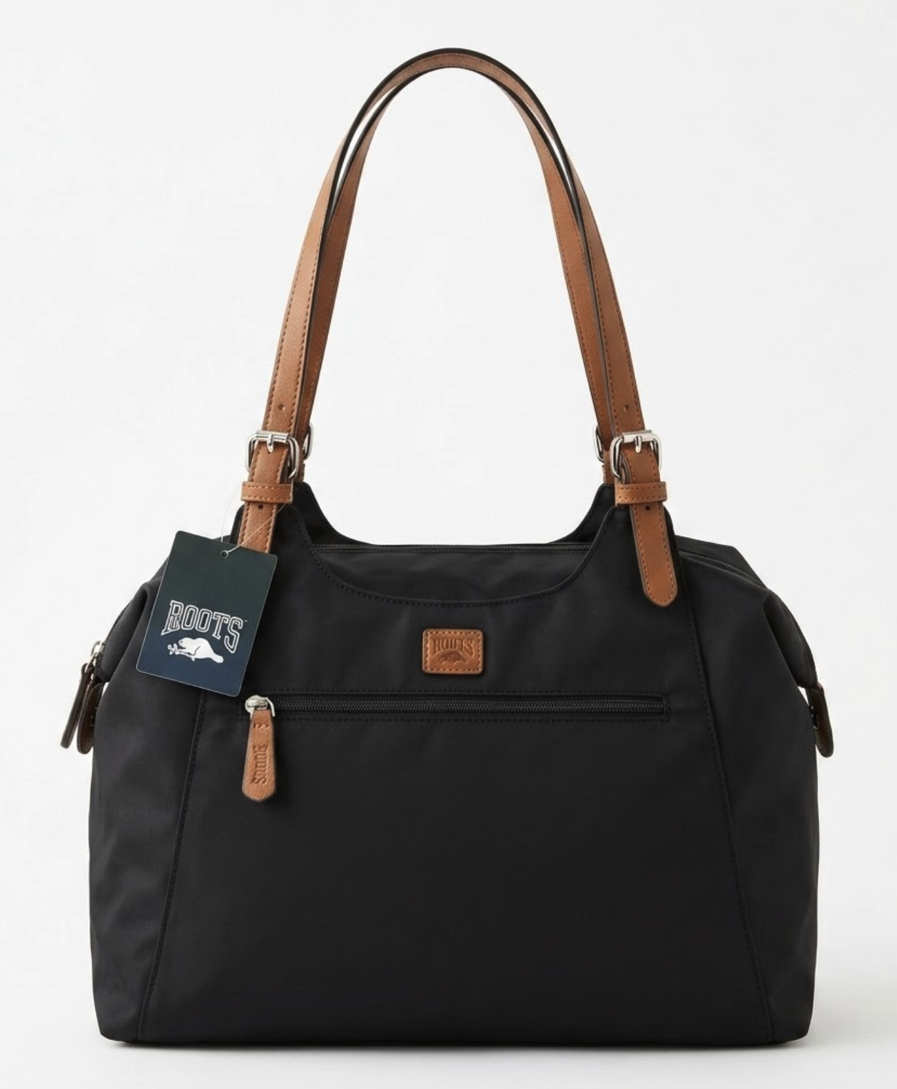 Roots 經典黑色皮革肩帶 Tote Bag 托特包