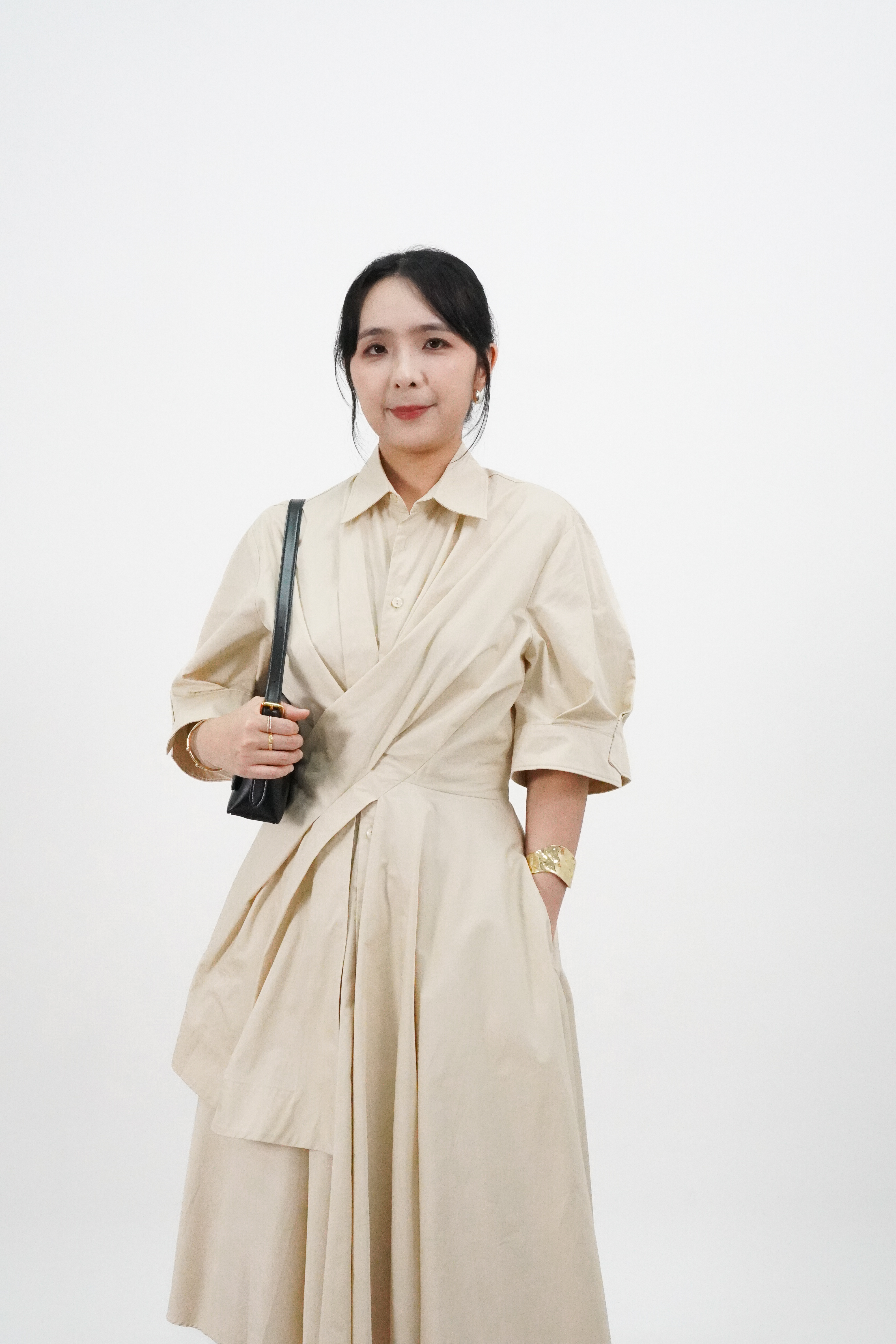 【设计师款】大摆斜褶连衣裙