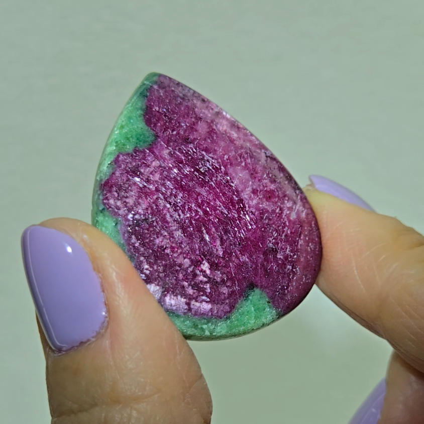 Ruby in zoisite teardrop cabochon with strong UV - RBY124