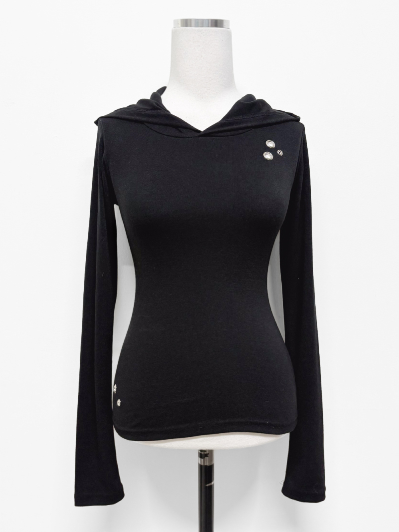 Eyelet Cutout Hooded Top