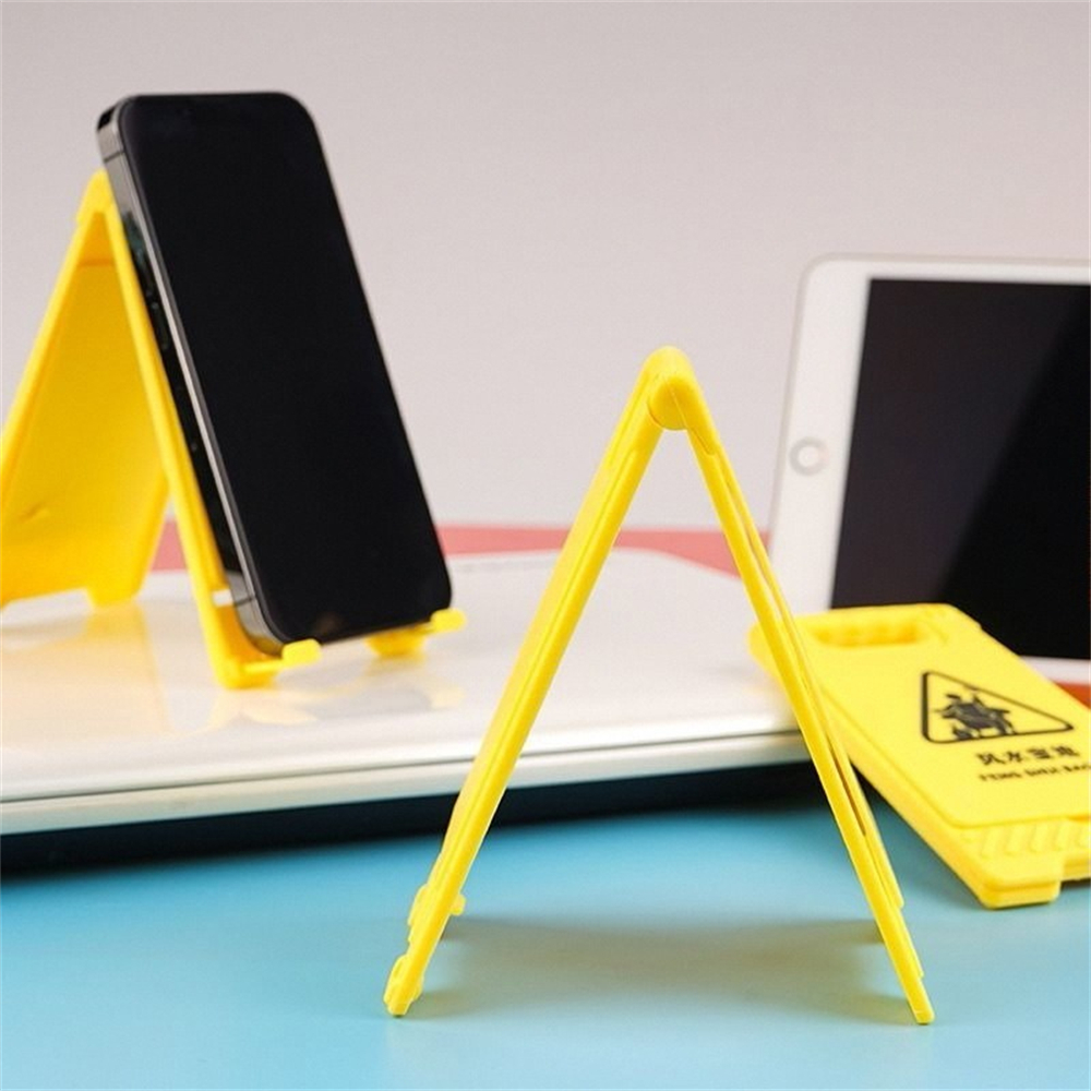 趣味手機支架 警示牌手機支架 小擺件 創意平板支架 帶補妝鏡子 （10款文字隨機）[平行進口] HK2709