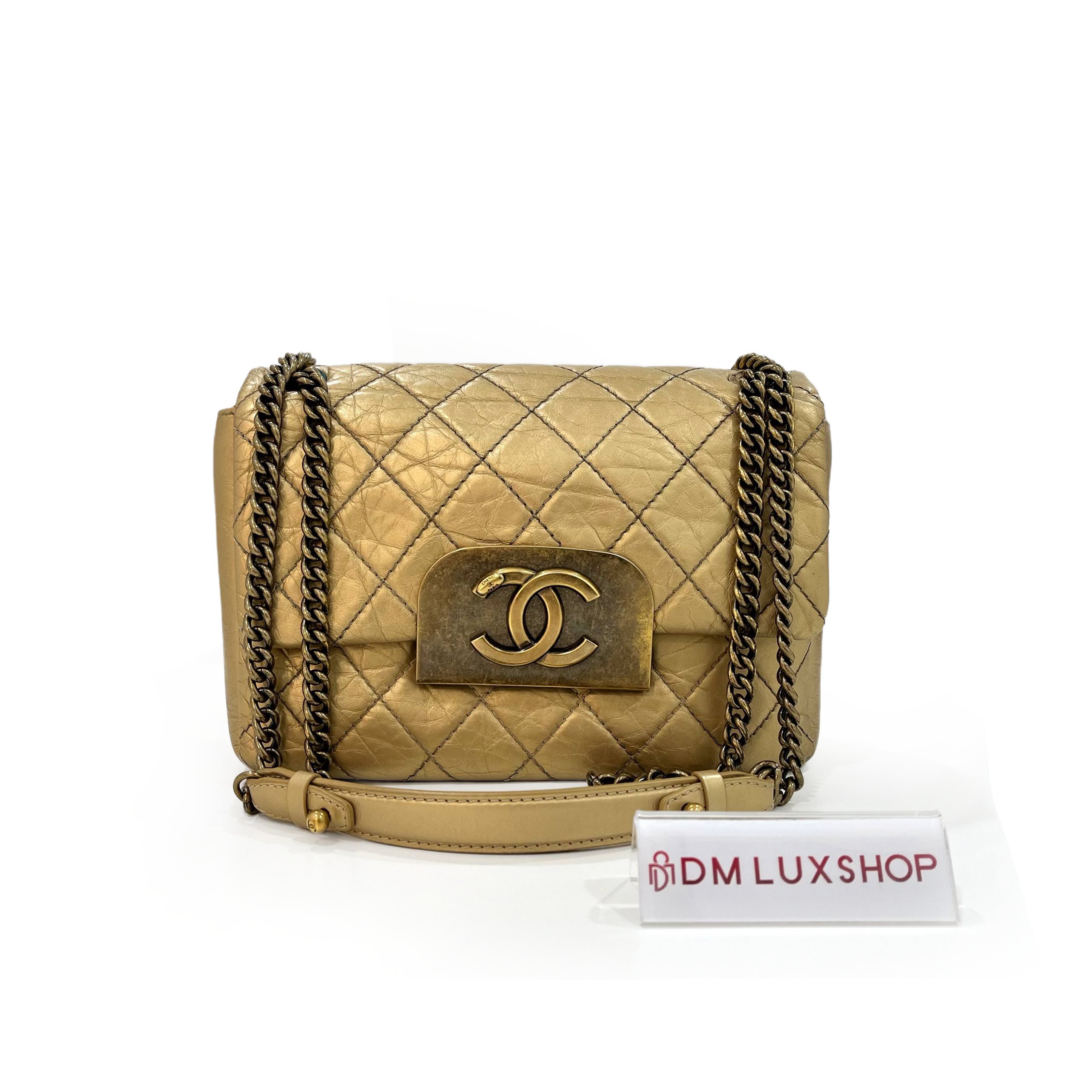 Chanel Champagne Metallic Aged Calfskin Quilted CC Flap Bag GHW (Serial 17 Y: 2013)