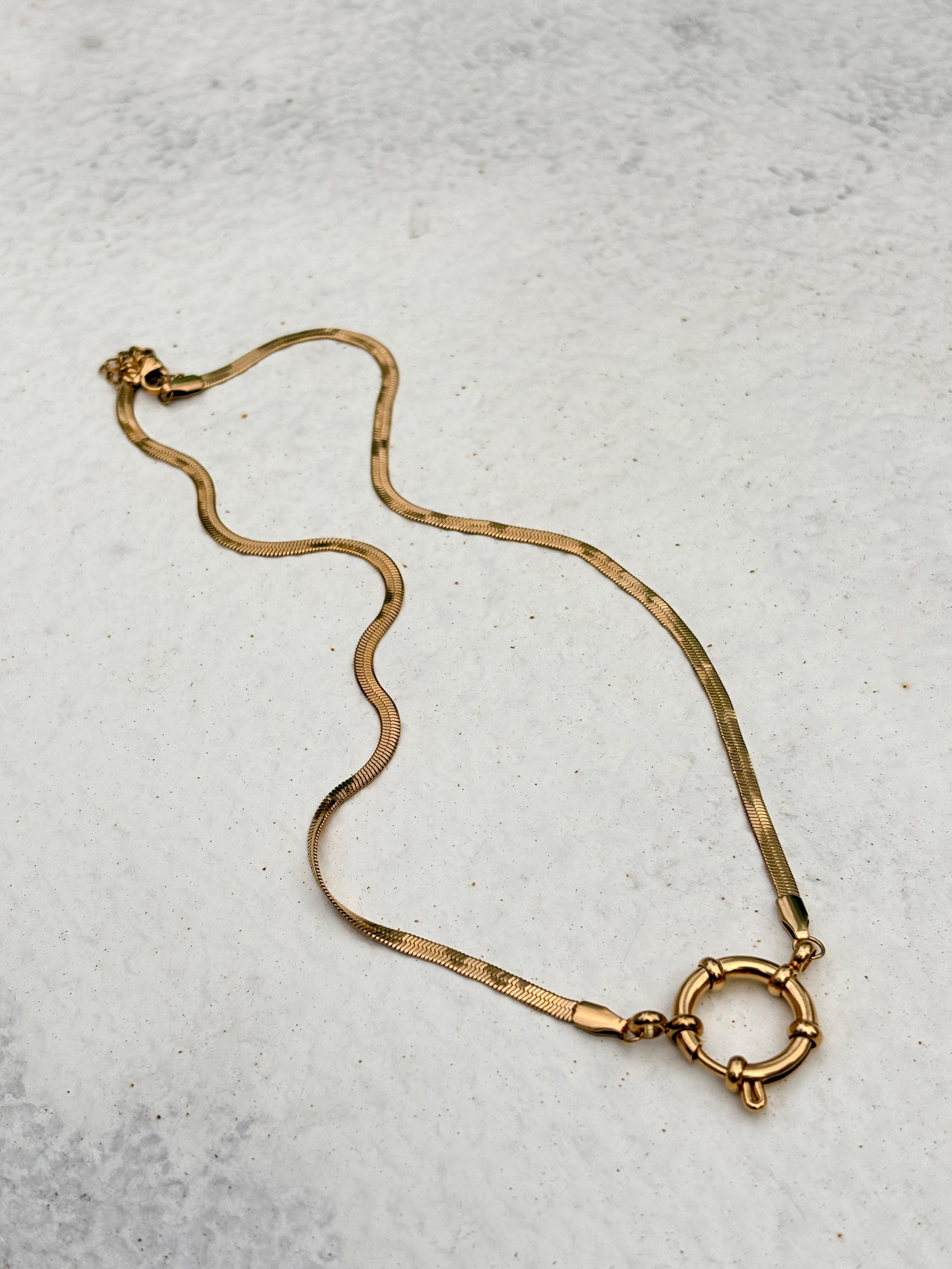 Gold anchor snake stainless necklace