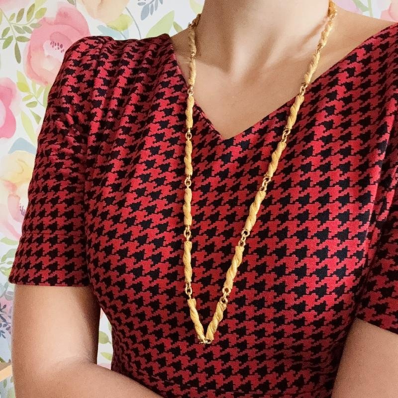 C.a. 1980s Heavy Solid Twisting Textured Bar Long Necklace / Pasta Necklace(MT1959)
