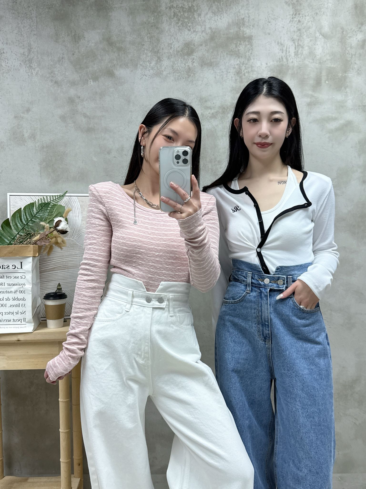 B15 不規則腰高腰牛仔褲