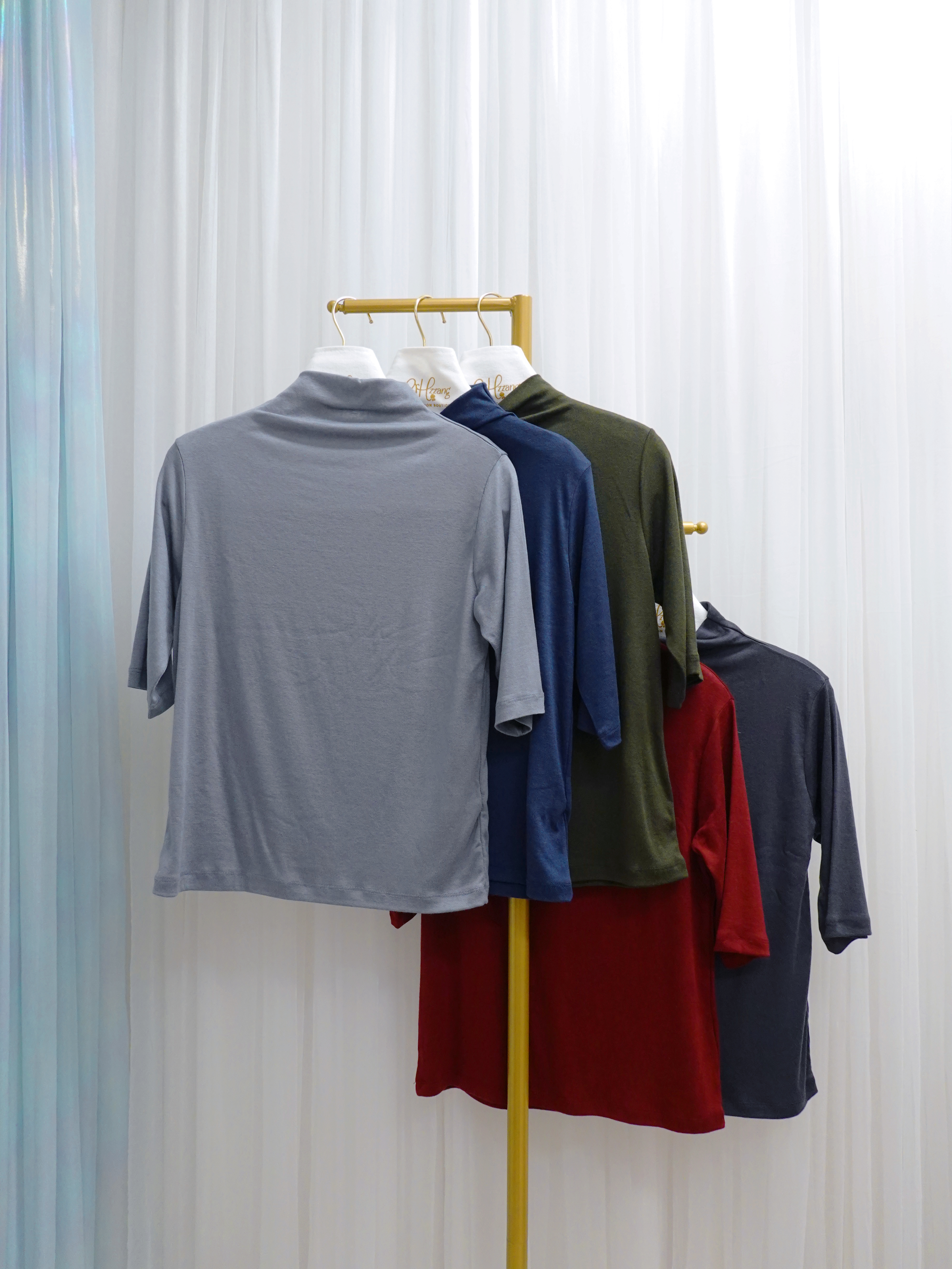 TOP20_12A 天絲羊毛中袖小企領打底 (5色)