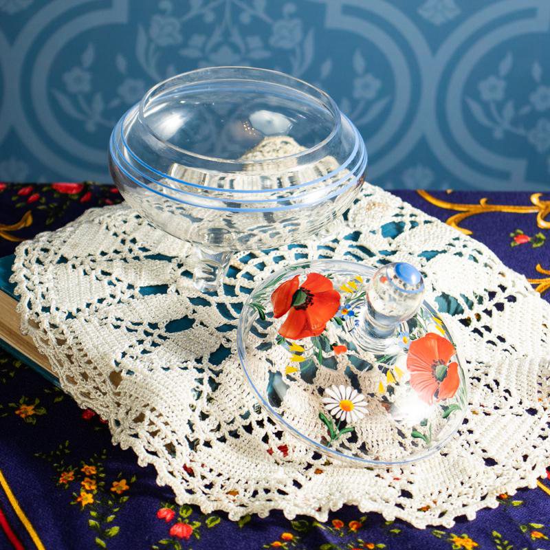 C.a. 1920s Art Deco Czechoslovakia Hand-painted Folk Floral Pattern Bowl with Lid (GE007)