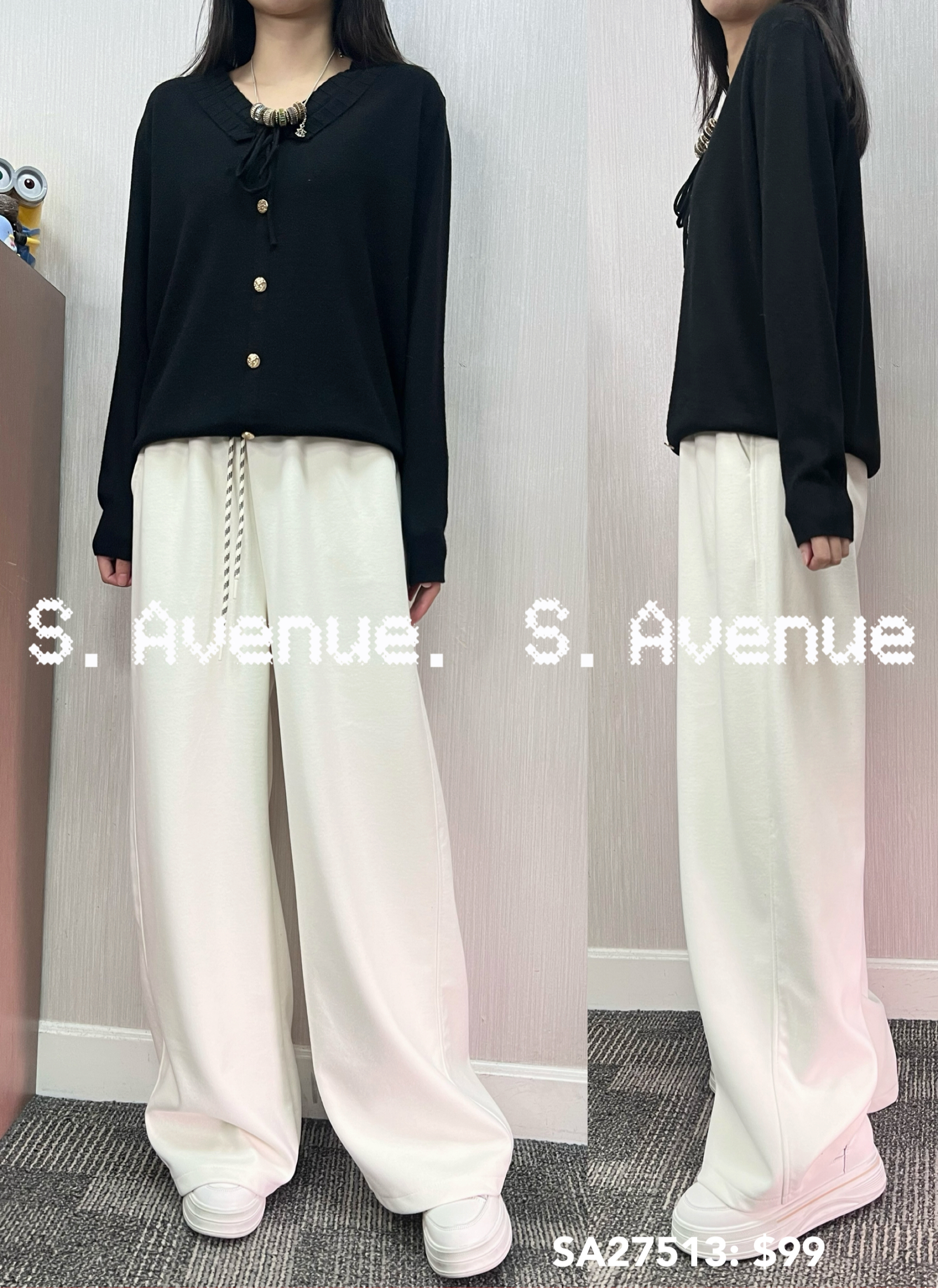 SA27513: 長袖V領綁帶假鈕top