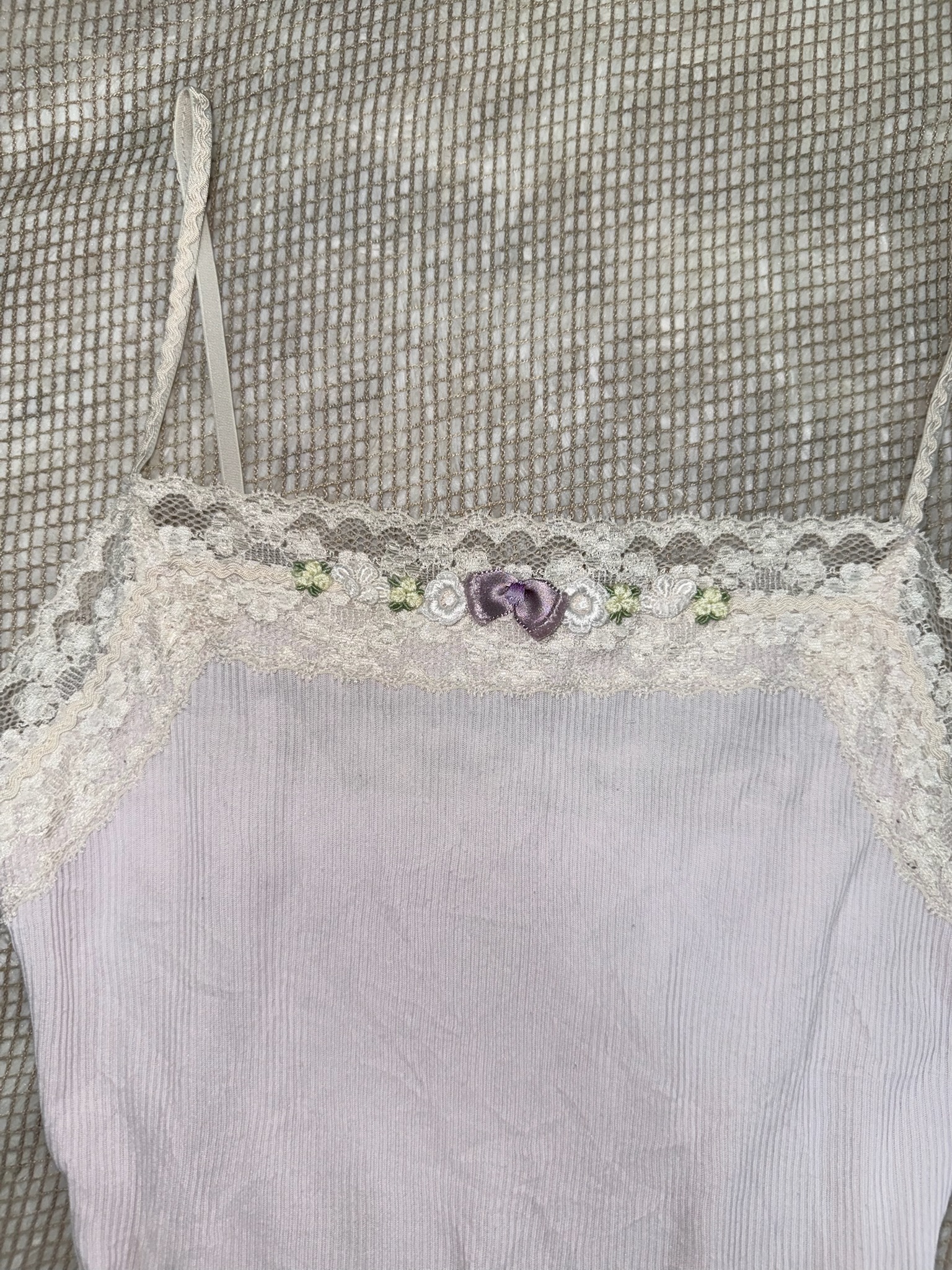 Pastel Lavender Ribbed Lace Bow Camisole