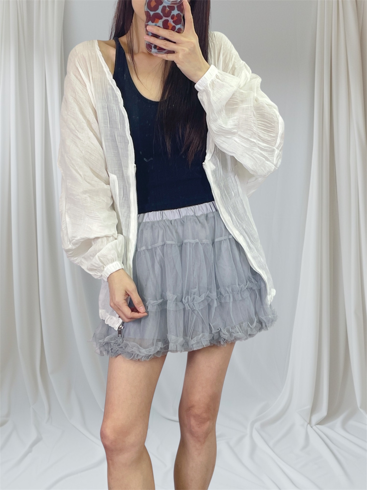 K5559 淺灰網紗蛋糕裙