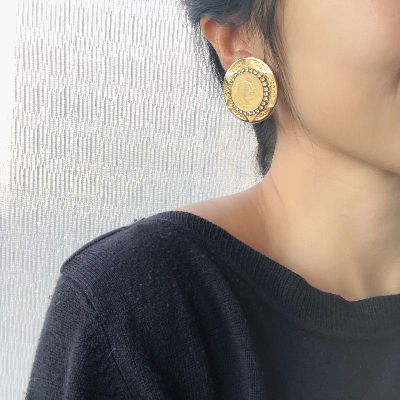 1980s Stylishly Framed Coin "Mexico 500 Pesos" Clip Earrings/Statement Coin Earrings(MT1877-8)