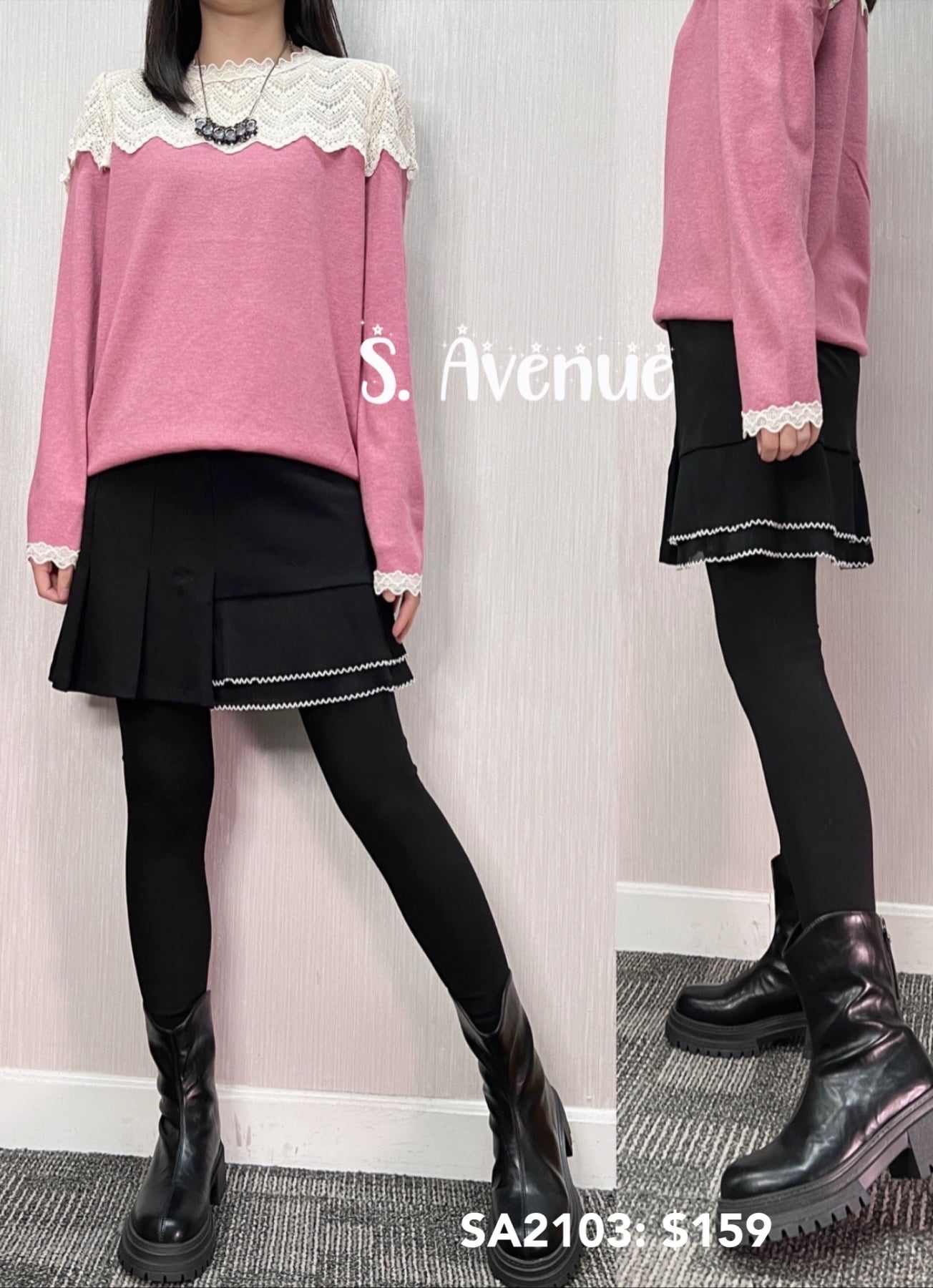 SA2103: 側白邊棉拼雪紡裙leg