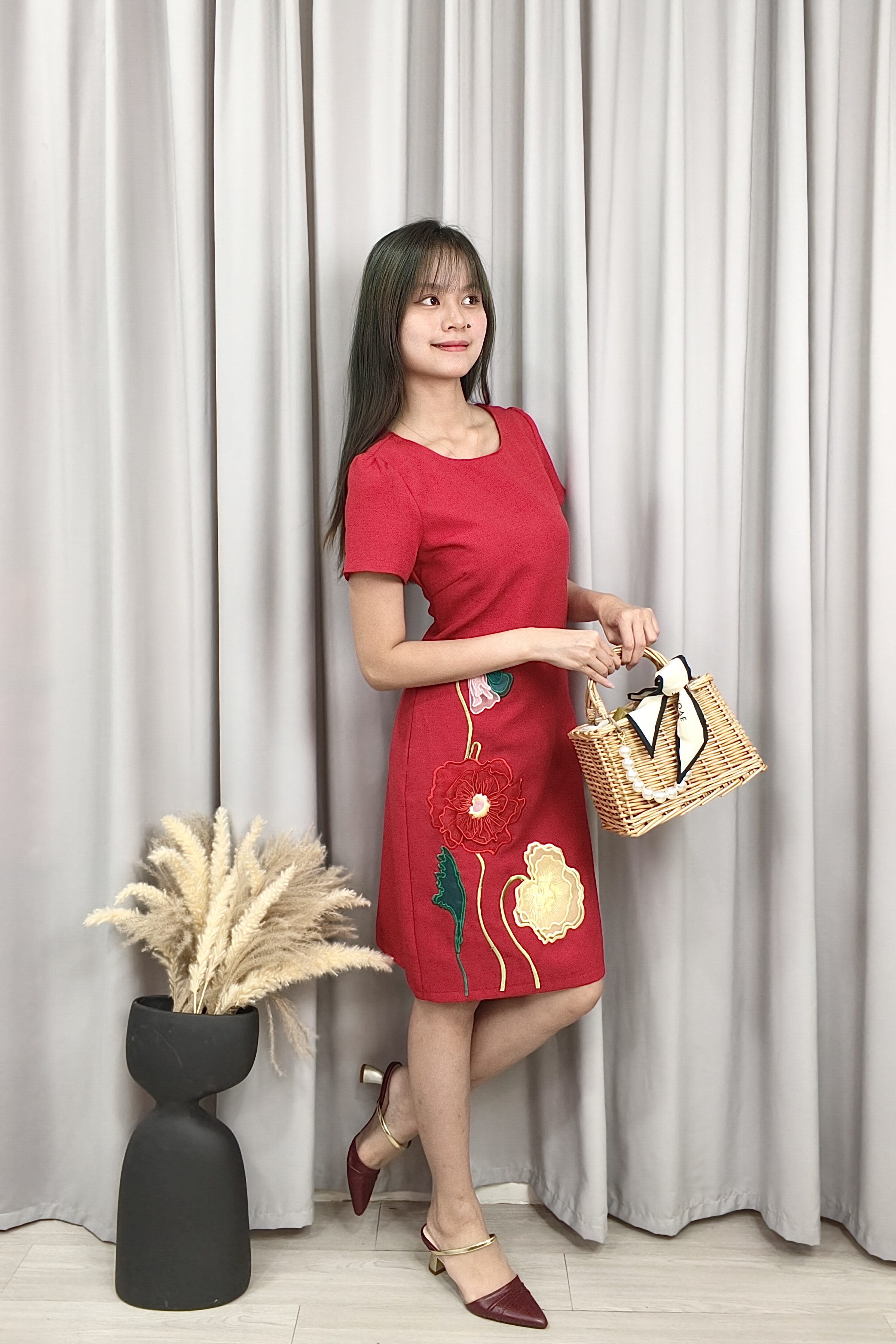 38077 Scarlet Bloom Embroidered Dress