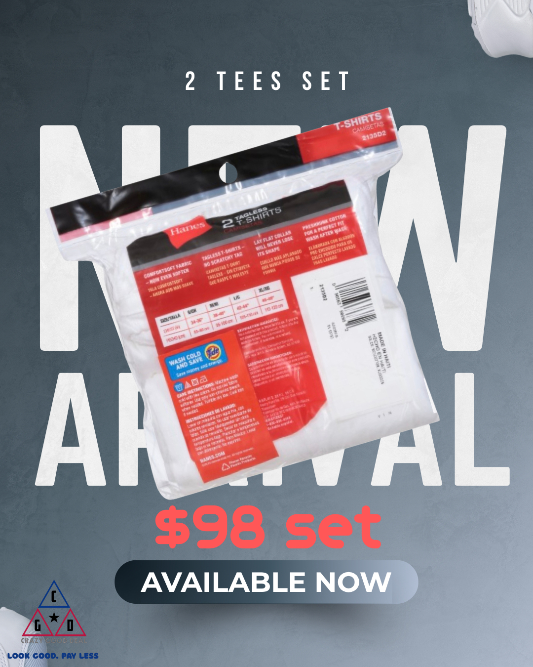 Hanes White Tees 2件裝（香港現貨）