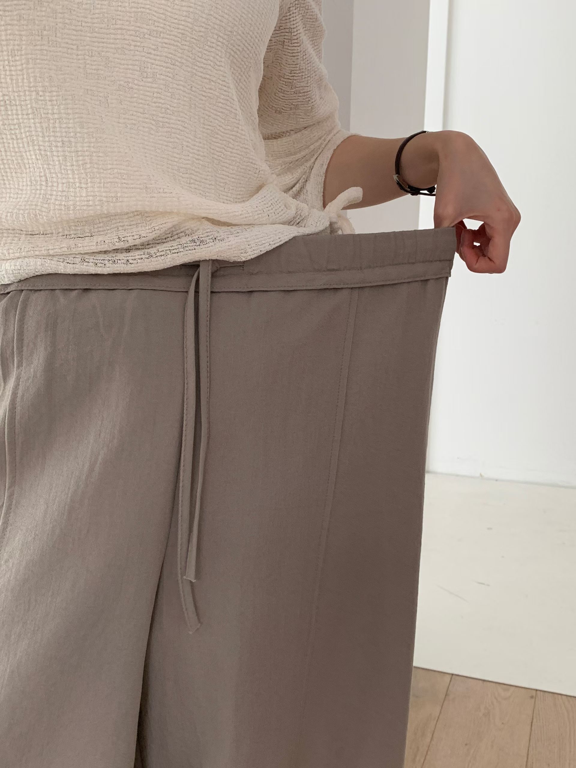 CT21 韓系抽繩鬆緊高腰闊腿褲