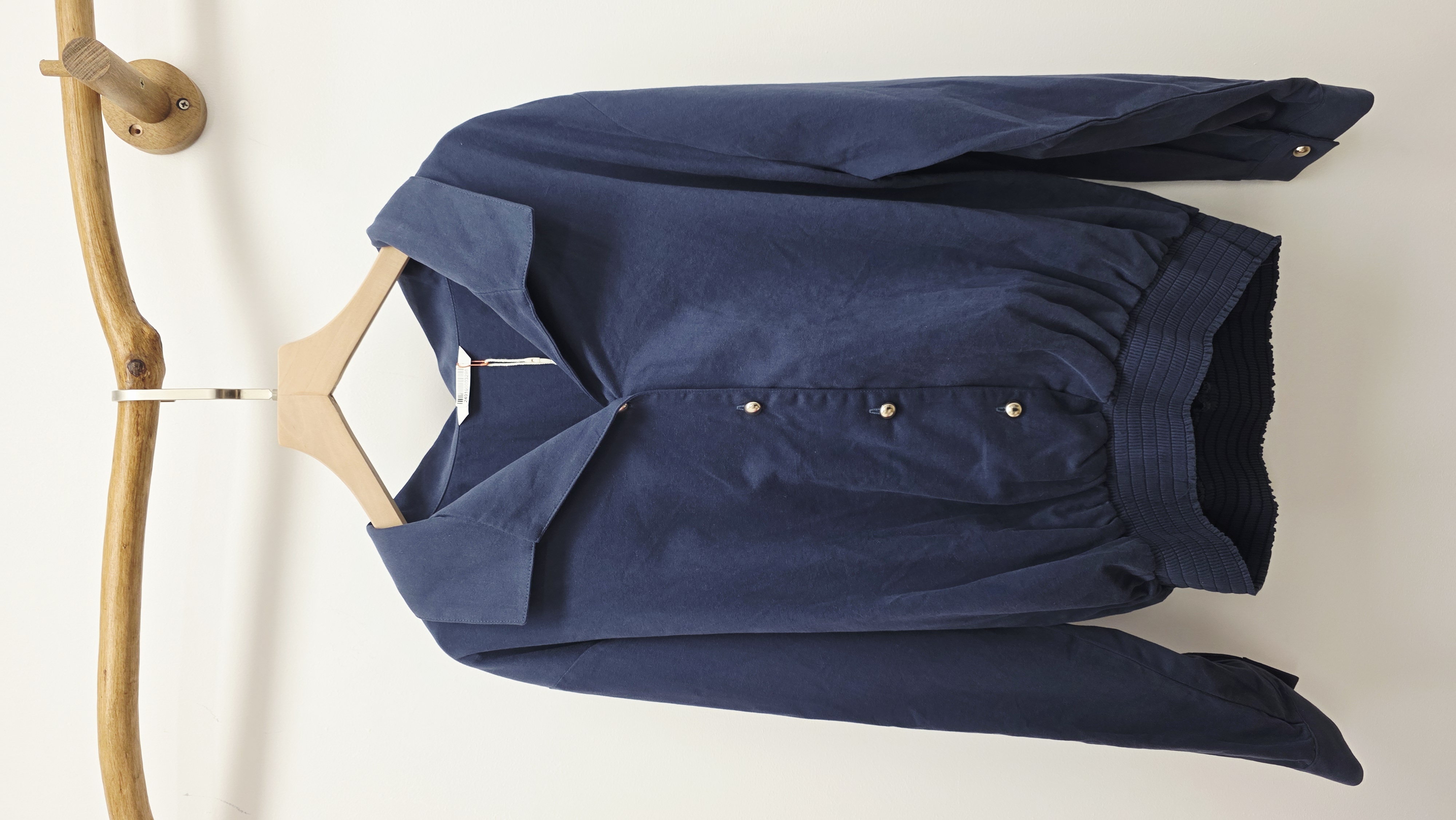 韓國洗水深藍橡筋腳半開胸裇