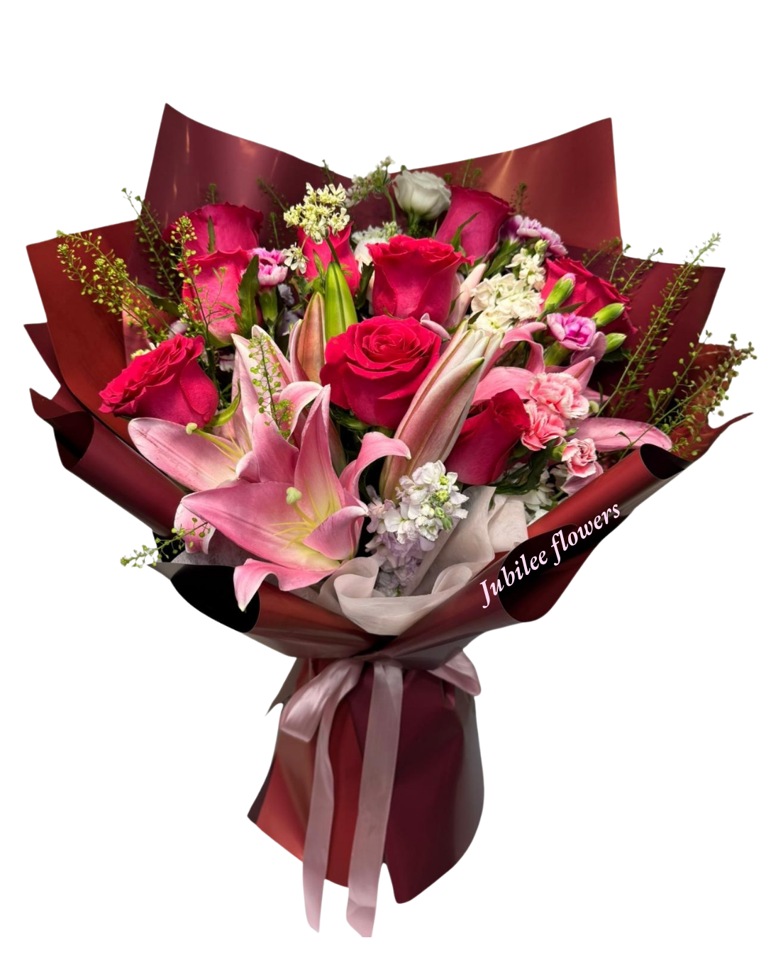 紅玫瑰百合花束