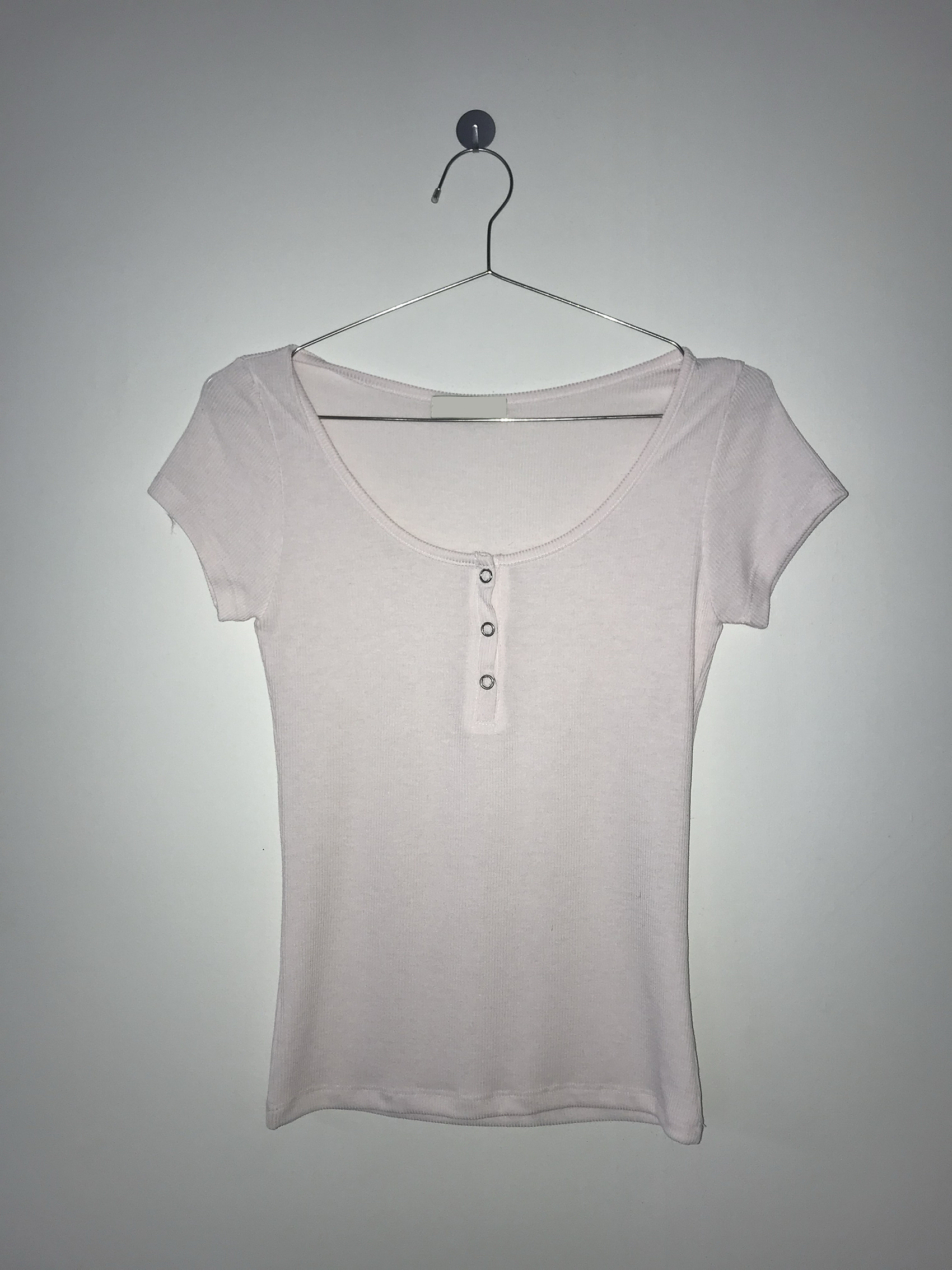 Scoop Neck Ribbed Button Short Sleeve