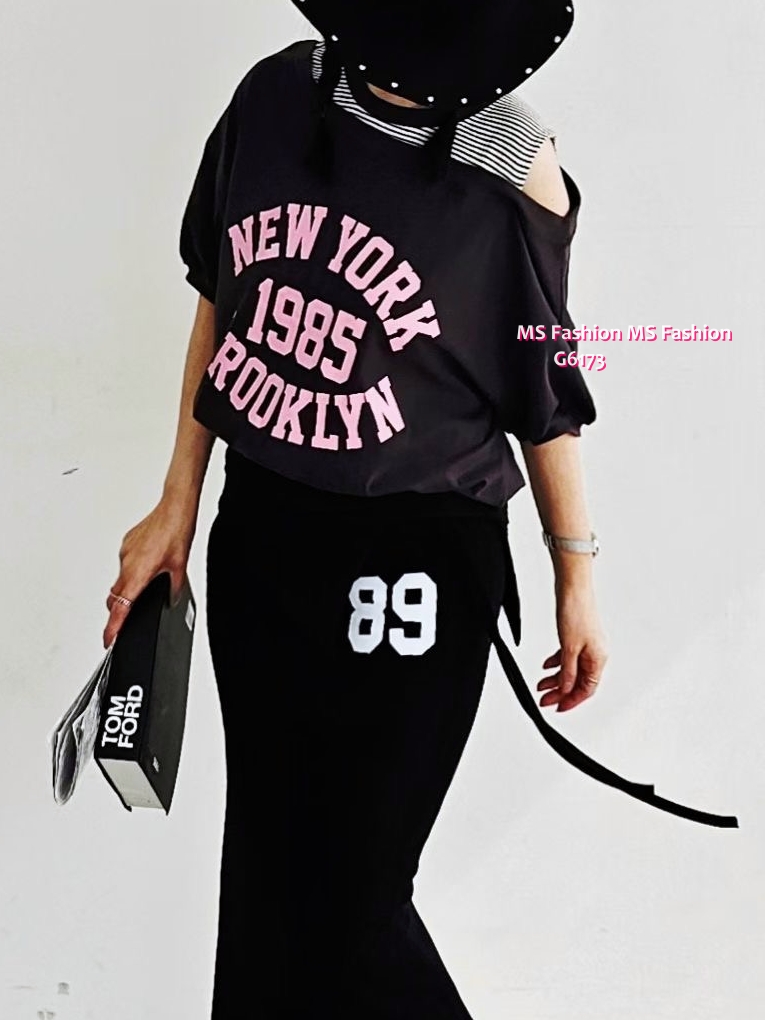 G6173 韓國🇰🇷露單肩字母top