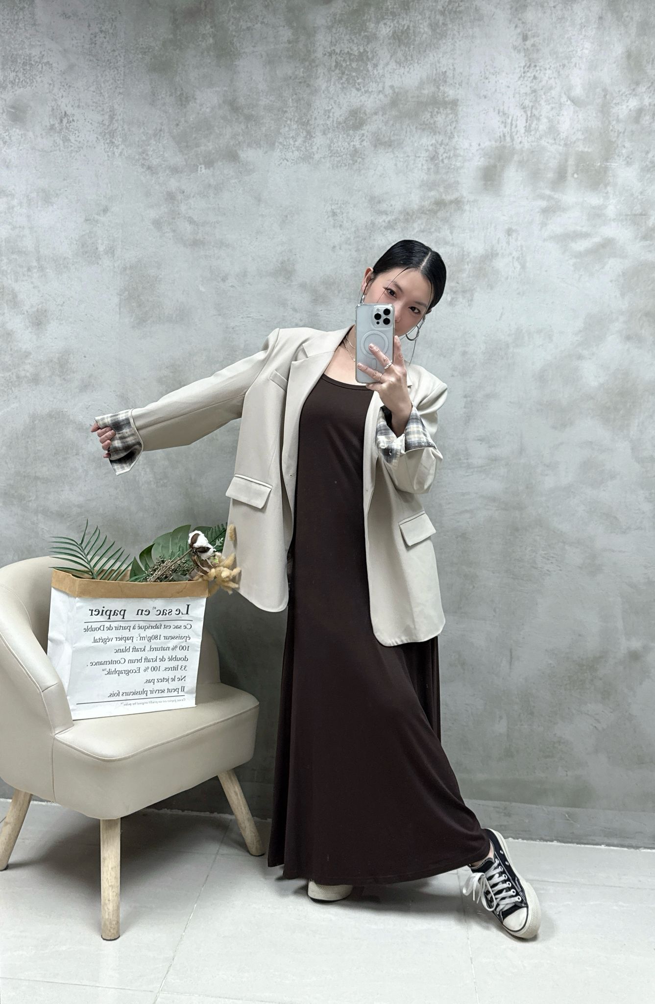 A13 格仔袖西裝褸