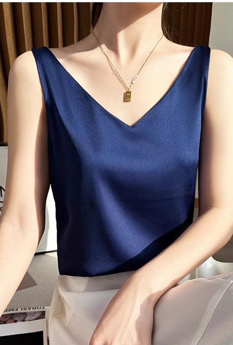 Satin V-Sleeveless Double Strap