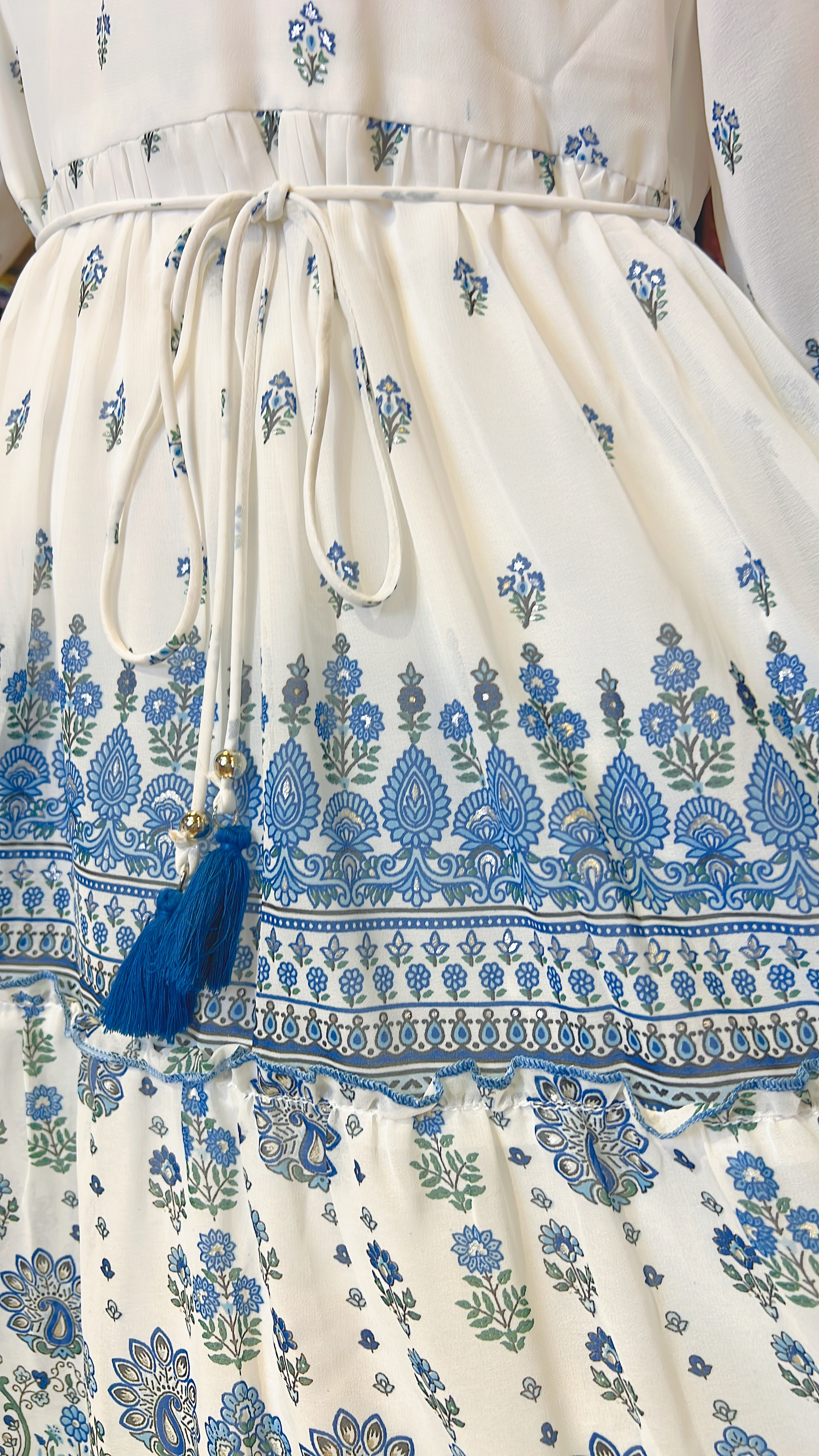 White x Blue White Chiffon Short OP 37" #1005