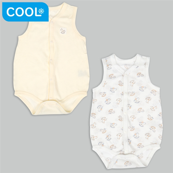 🇯🇵預訂 日本直送🇯🇵搖搖木馬印花純棉網眼前開式無袖背心包屁衣兩件套