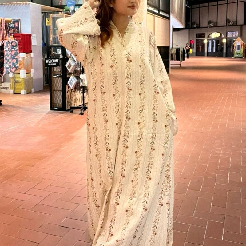 Linen Flower Stripe Dress - Vanilla Rose