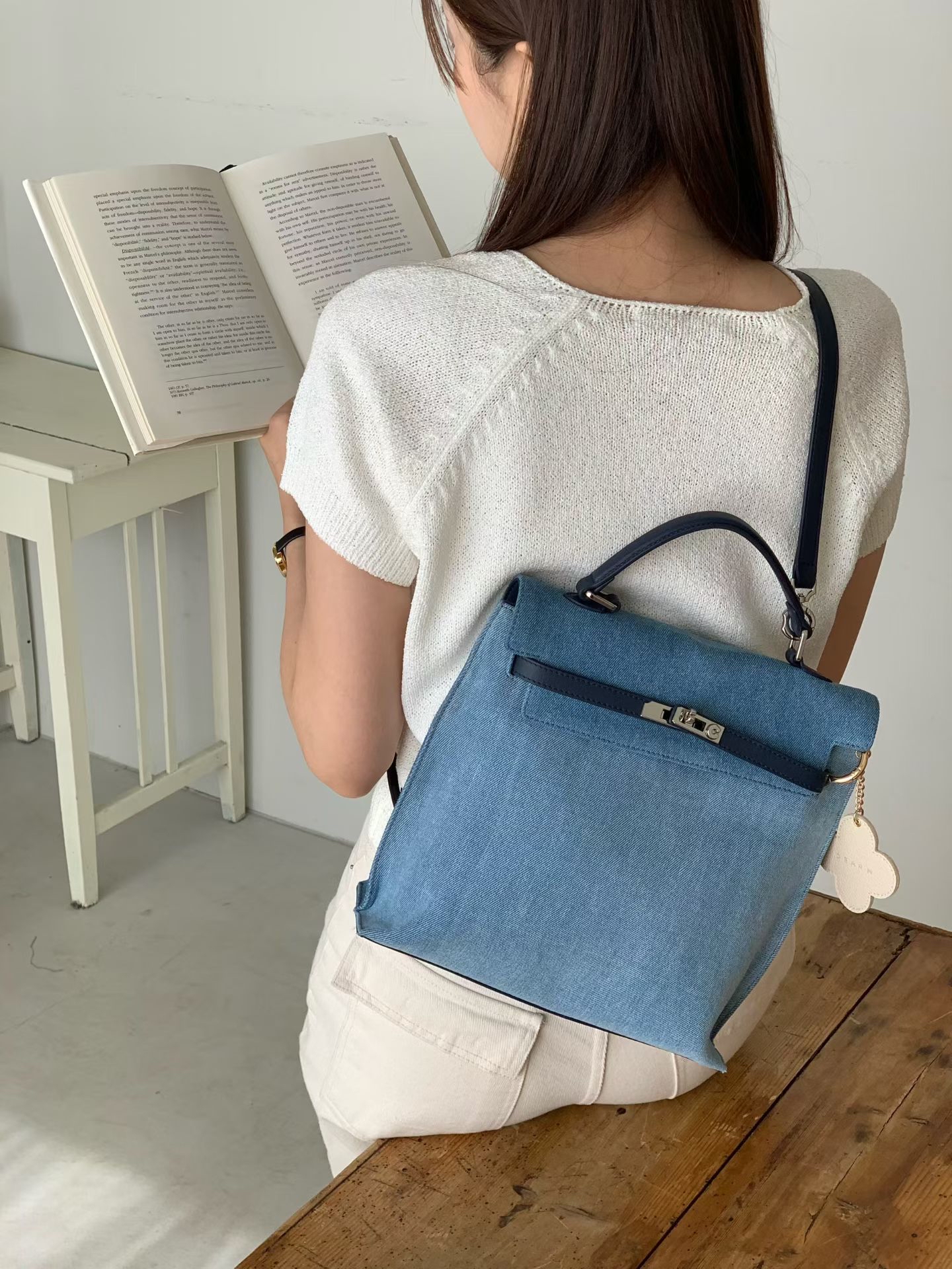 Denim blue 4 ways backpack 