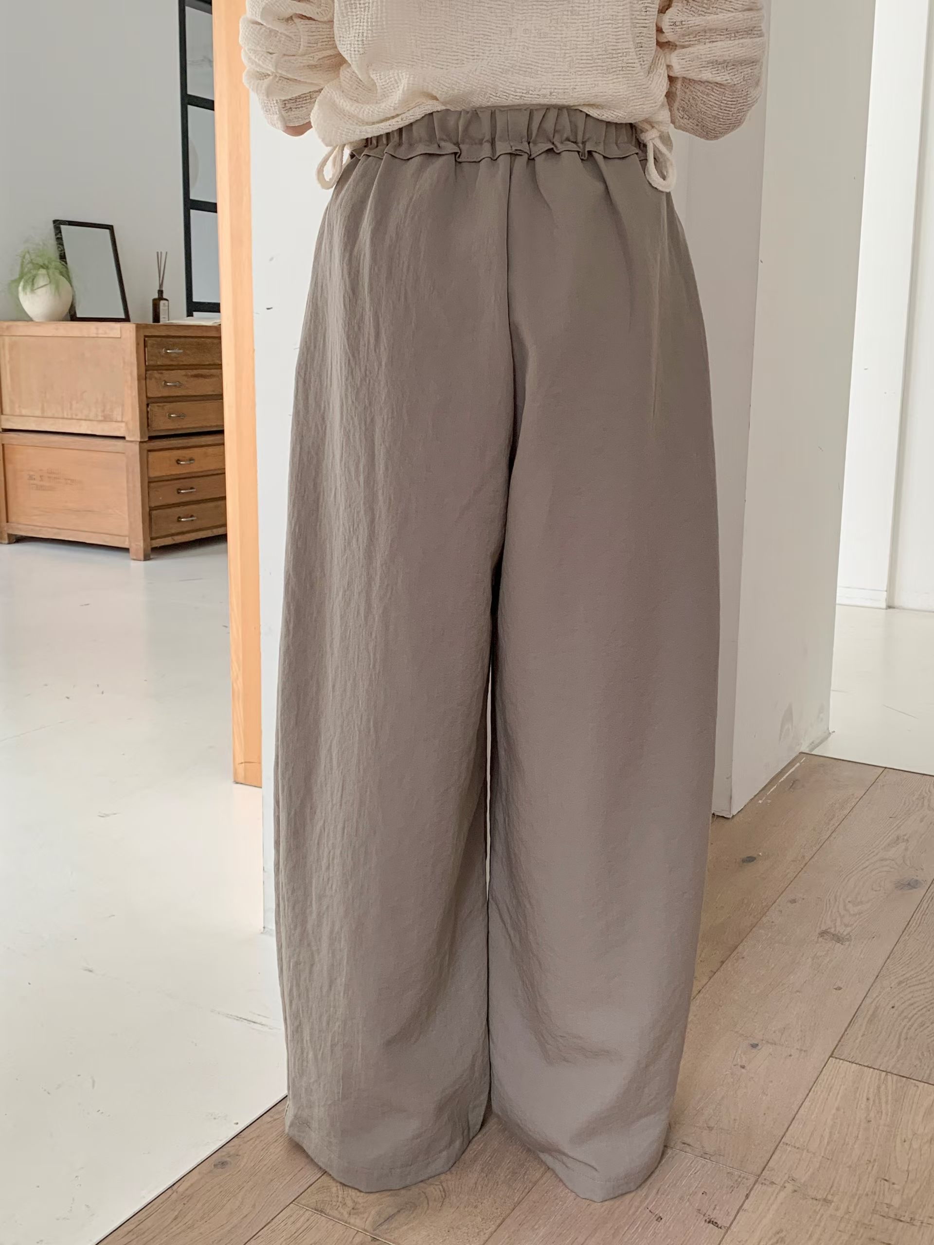 CT21 韓系抽繩鬆緊高腰闊腿褲