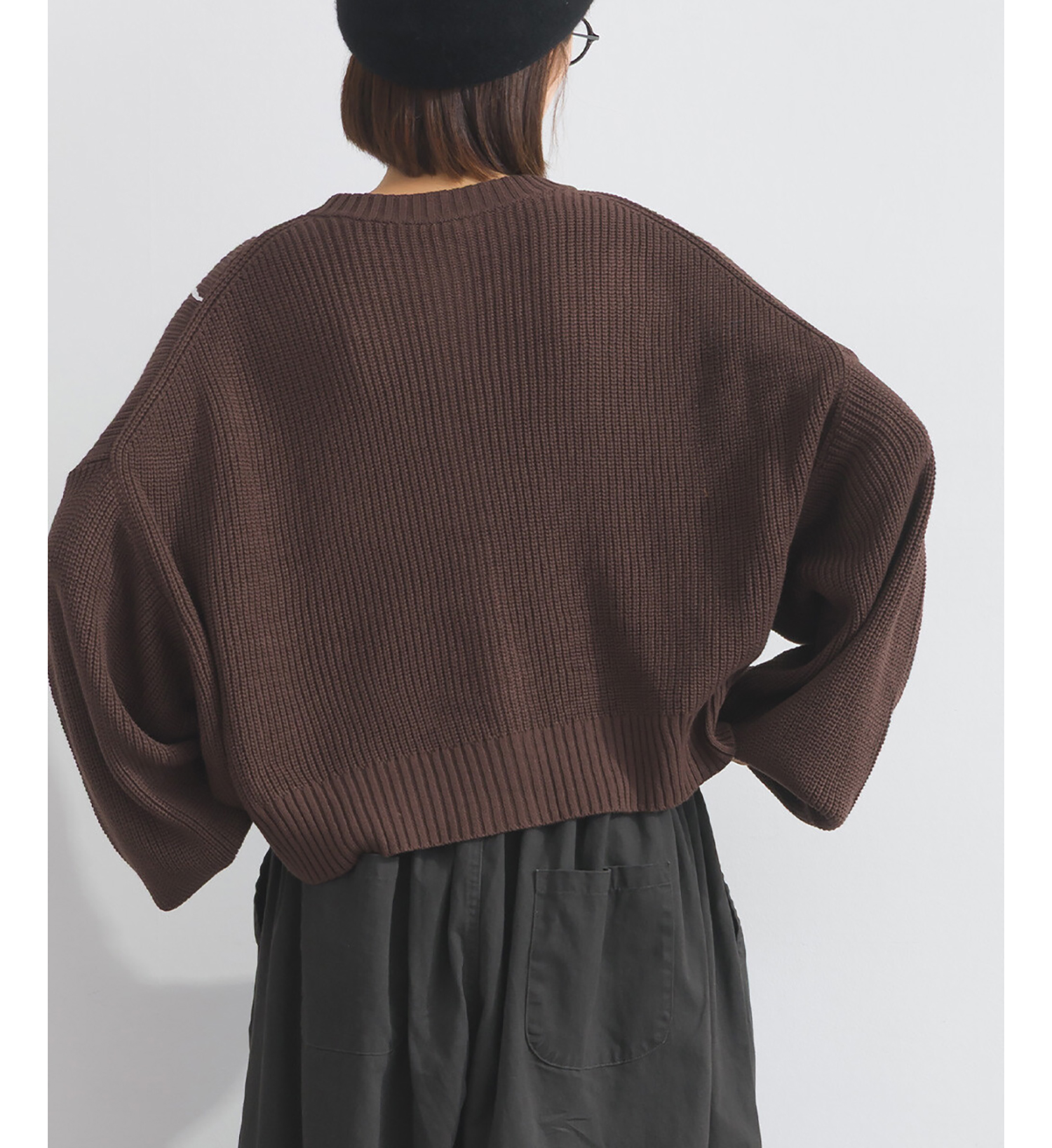 LP - 絲帶織紋開襟毛衣 (咖啡色)