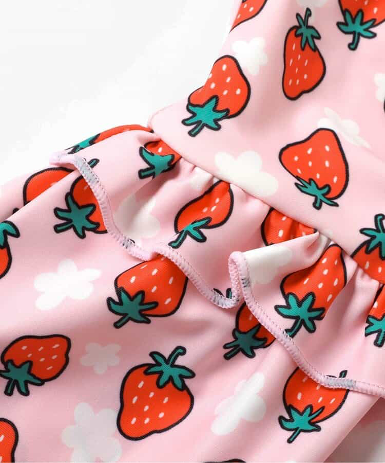 🇯🇵預訂 日本直送🇯🇵BREEZE兩色草莓花卉滿印荷葉邊吊帶連身泳衣