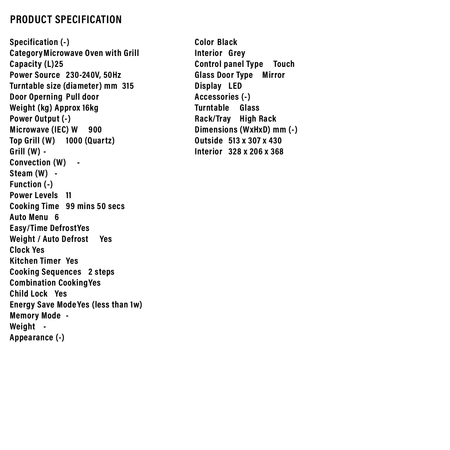 Sharp 25L Mirror Finish Grill Microwave Oven (R607EK)