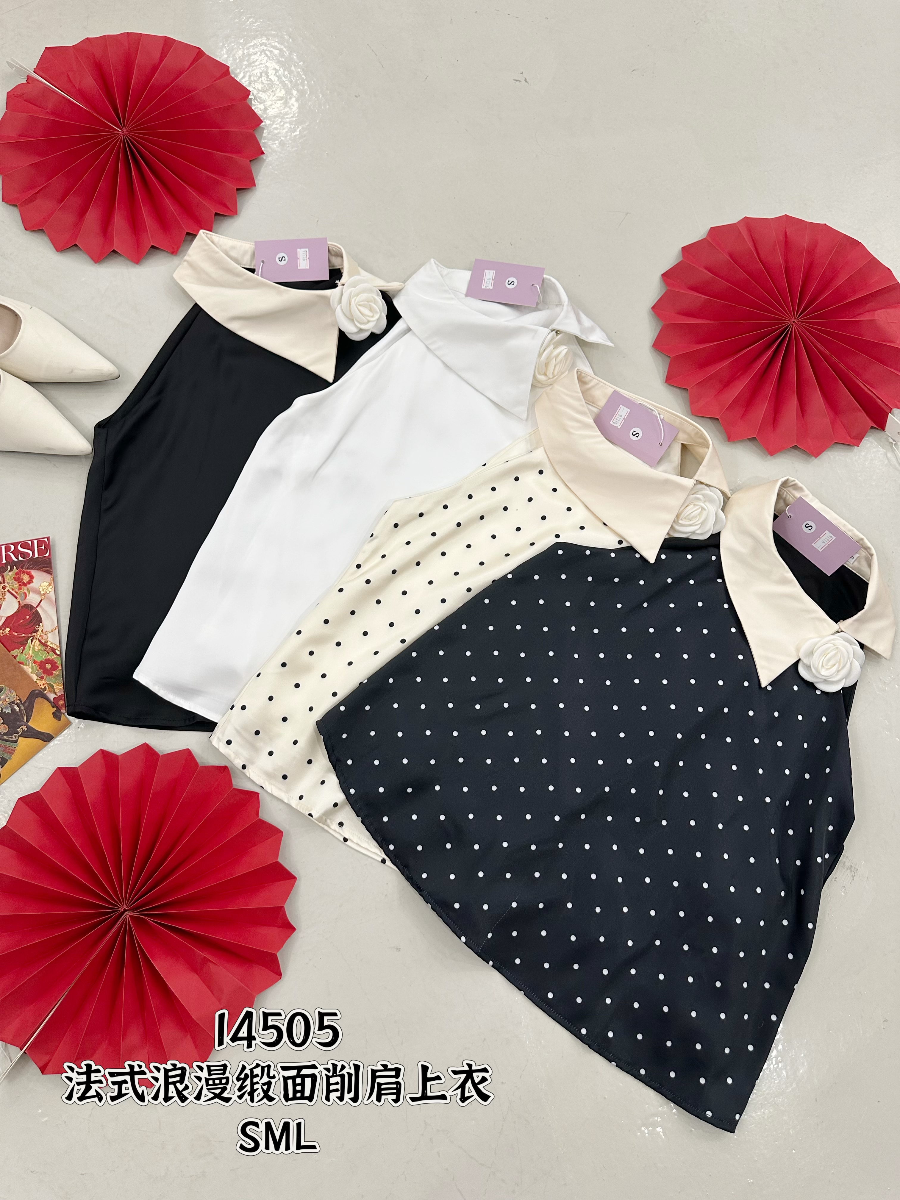 14505 Design Satin Blouse 削肩缎面上衣