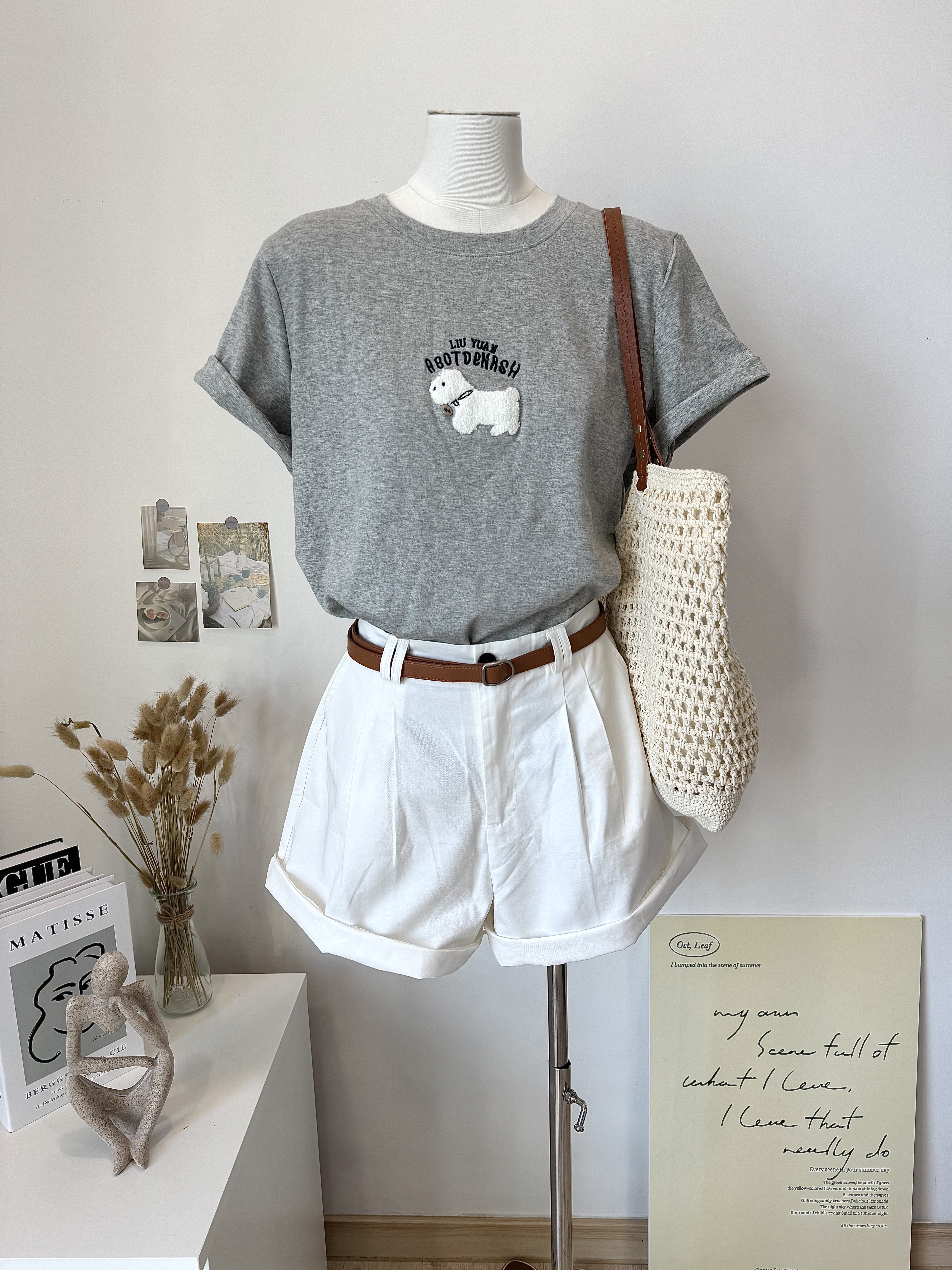 Fluffy Puppy Embroidery Casual Tee 韩系重工毛绒刺绣小奶狗短袖T恤 （ 3 Colours )