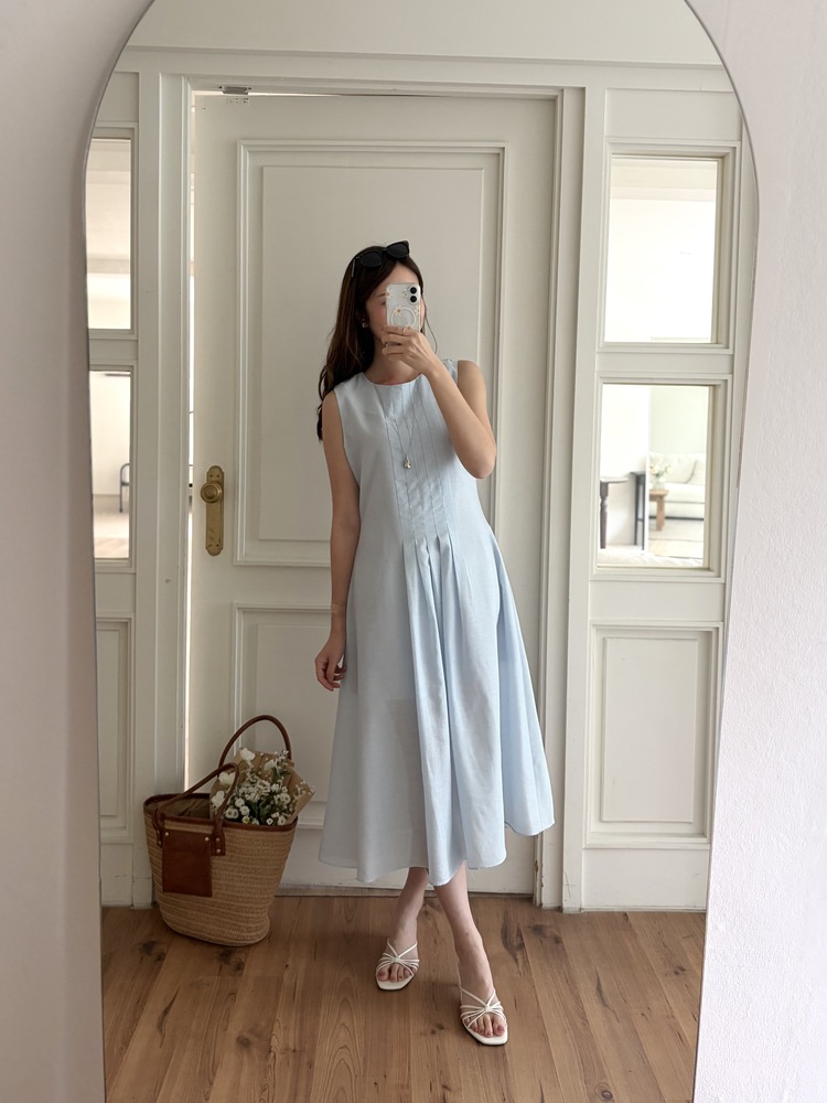 Linen Pintuck Dress (Blue)