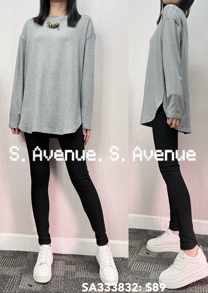 SA333832: 長袖圓領淨色長身遮hip打底衫